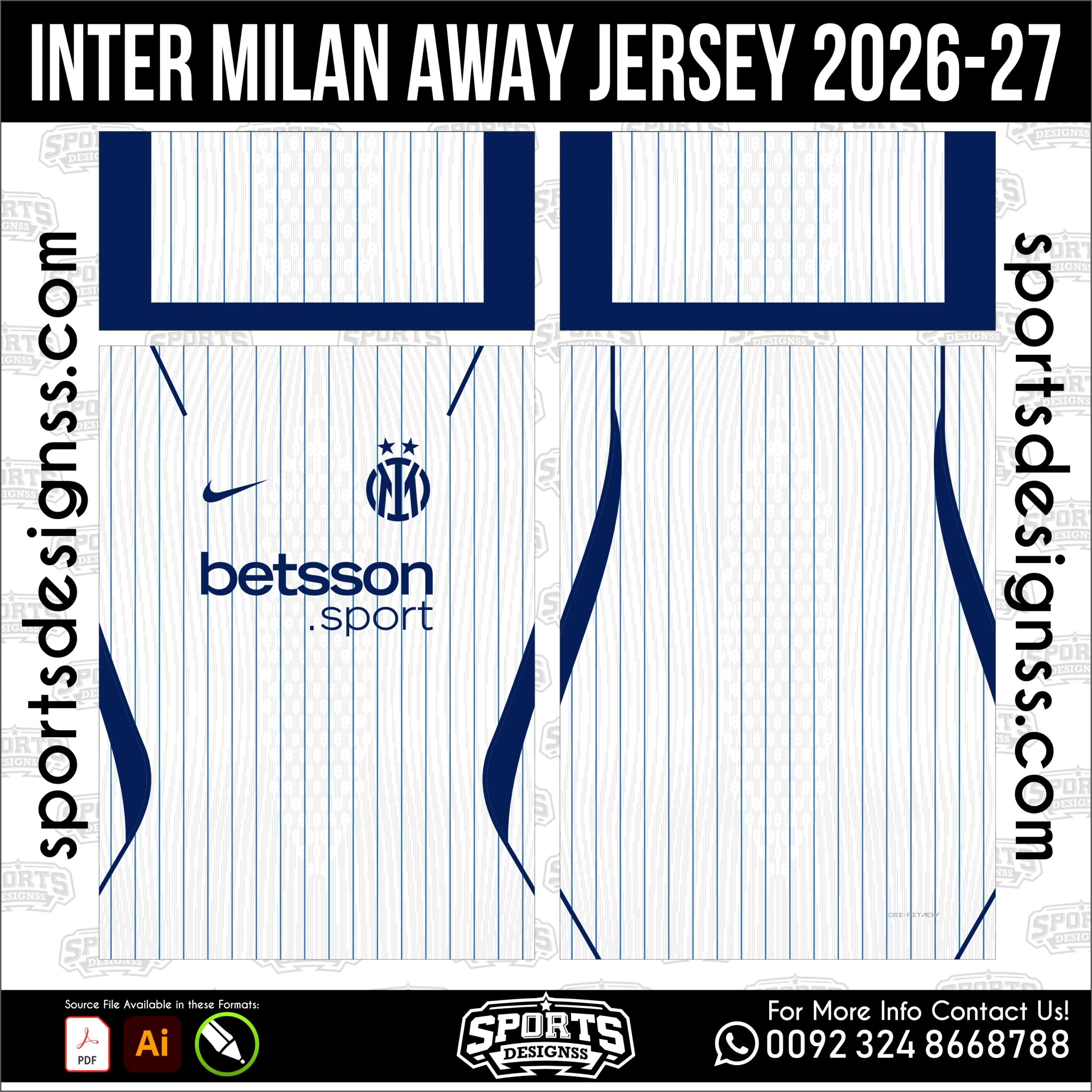 Inter Milan Away Jersey 2026-27 - football shirt vector for sublimation printing