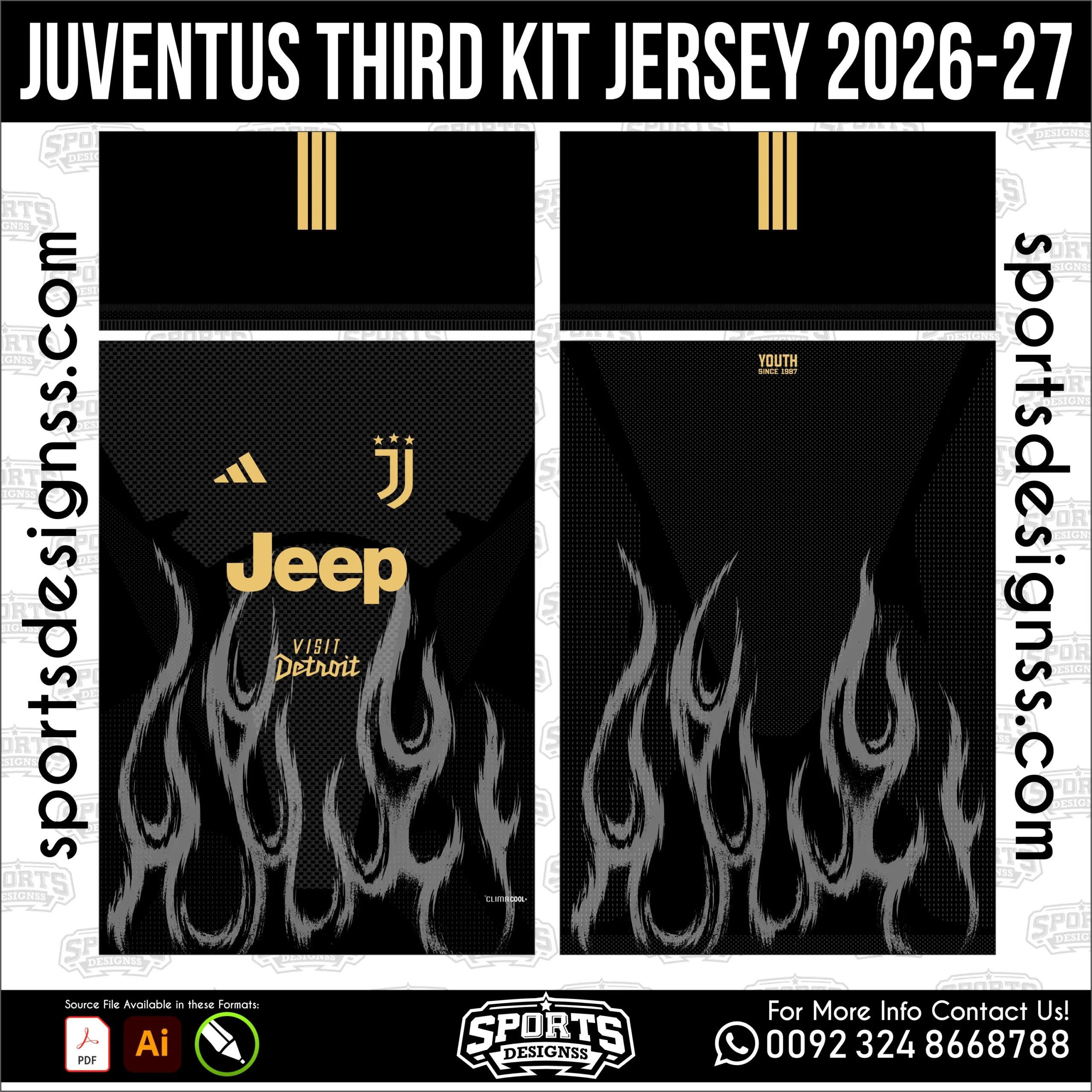 Juventus Third Kit Jersey 2026-27 football shirt vector for sublimation printing