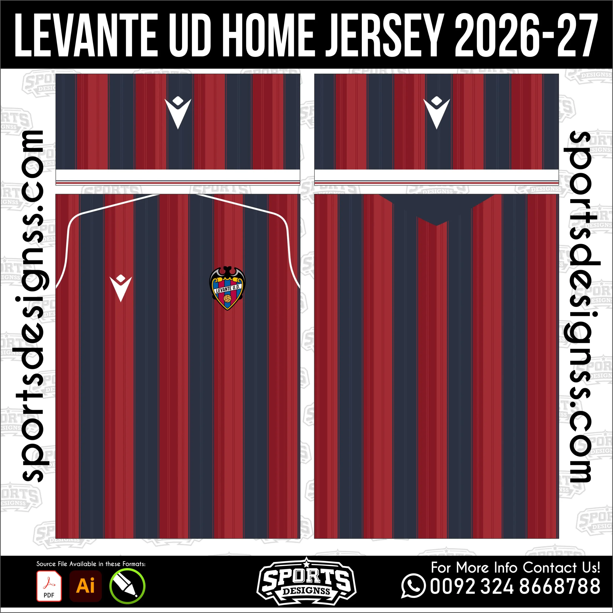 Levante UD Home Jersey 2026-27 - football shirt vector for sublimation printing