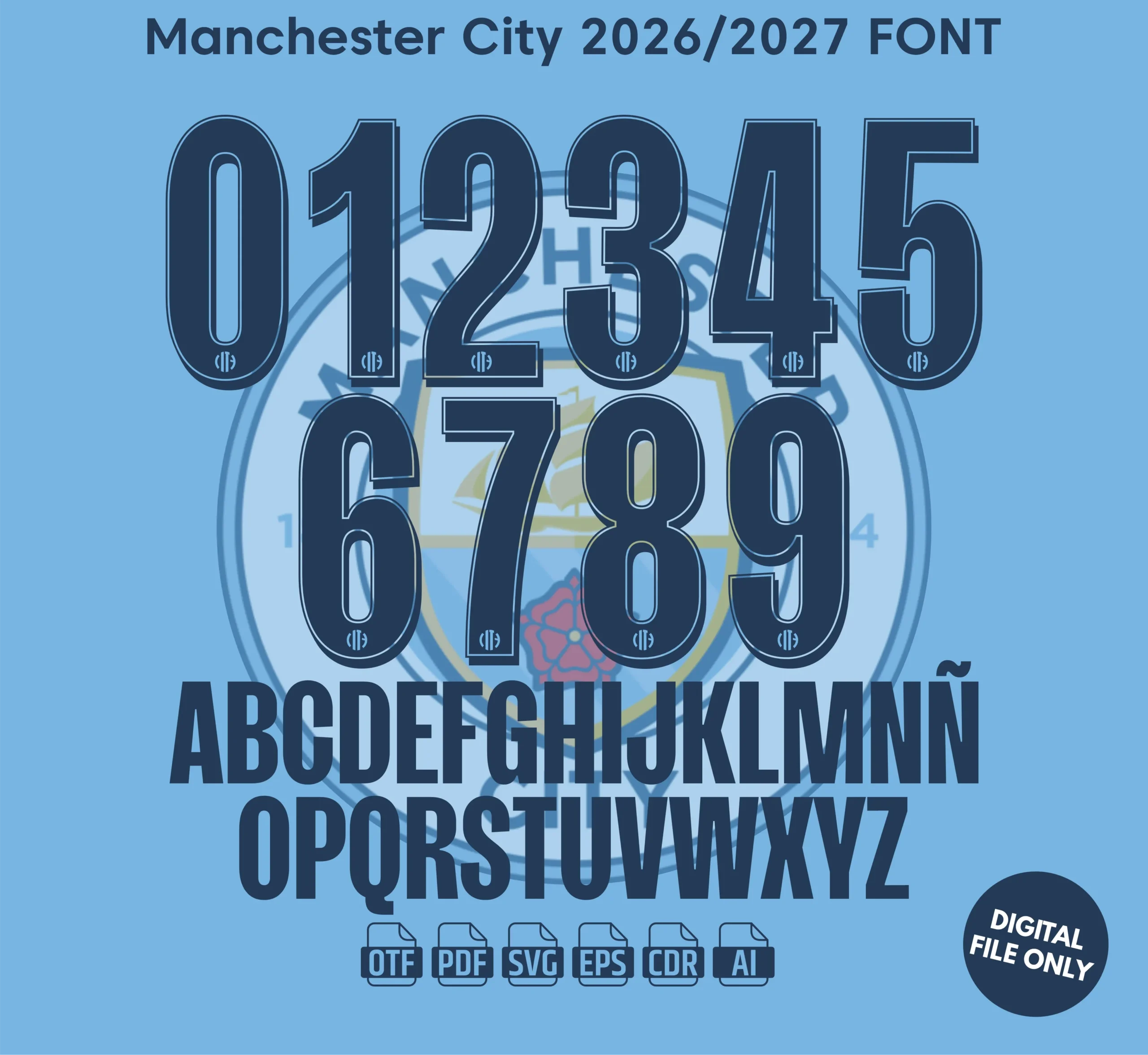 Manchester City 2025-26 Font - football jersey typeface OTF download