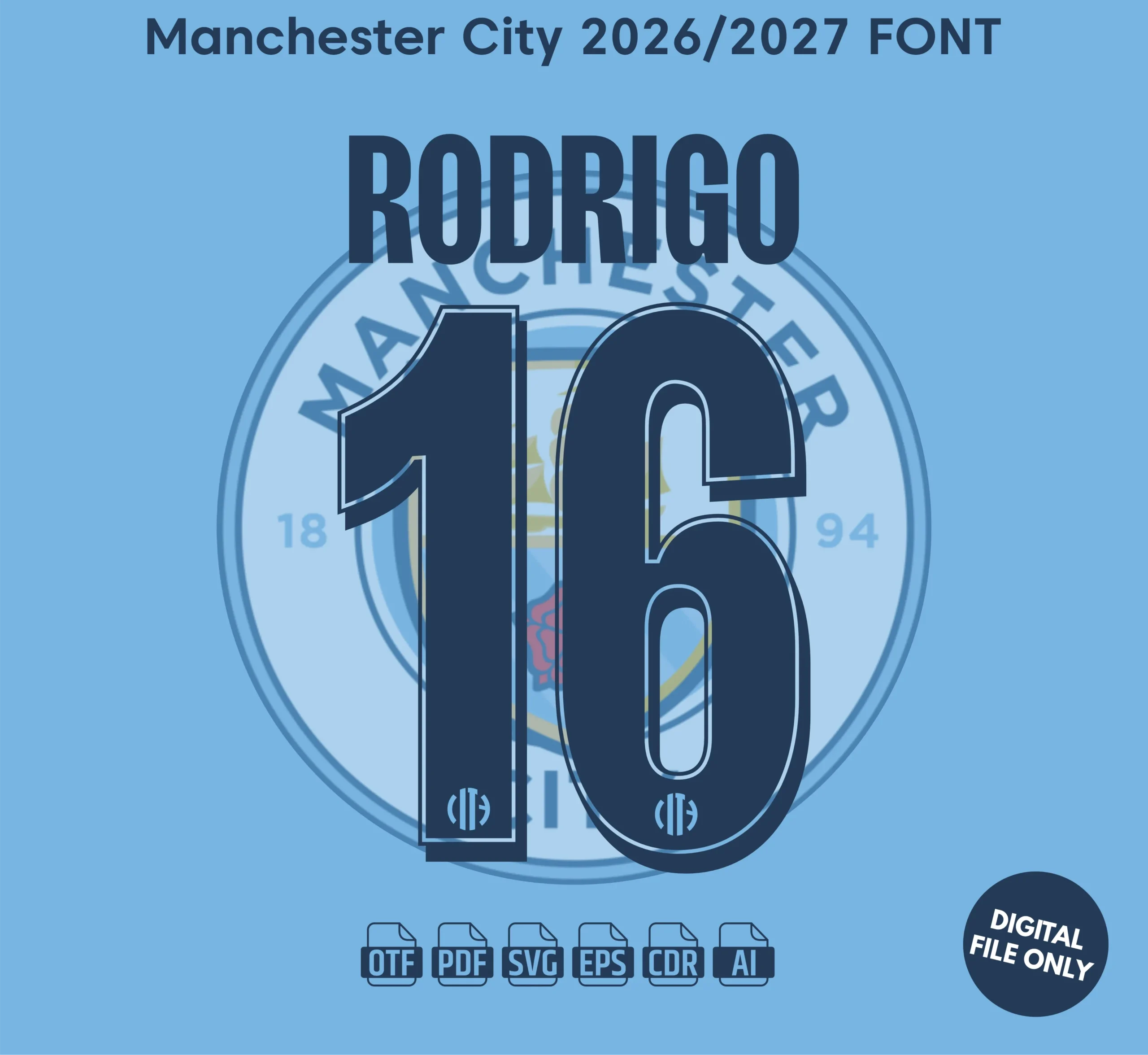 Manchester City 2025-26 Font - football jersey typeface OTF download