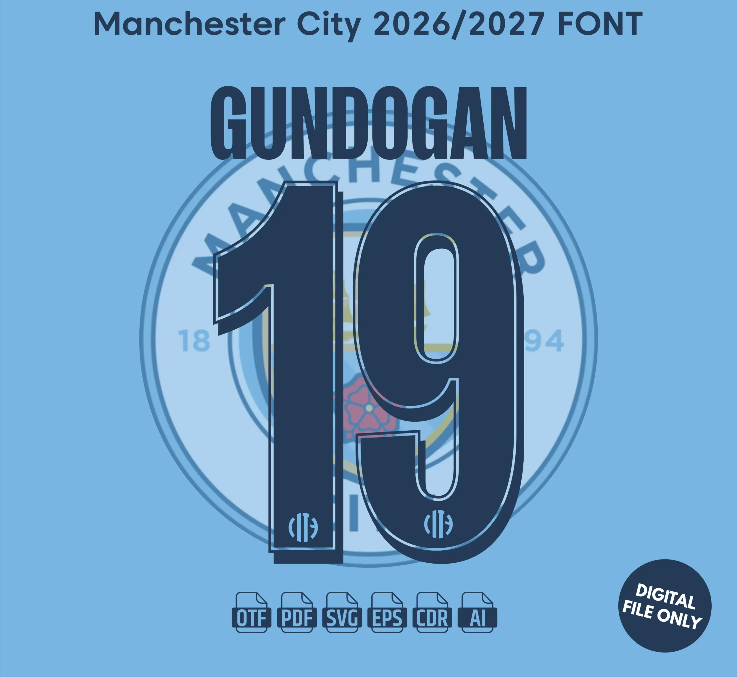 Manchester City 2025-26 Font - football jersey typeface OTF download