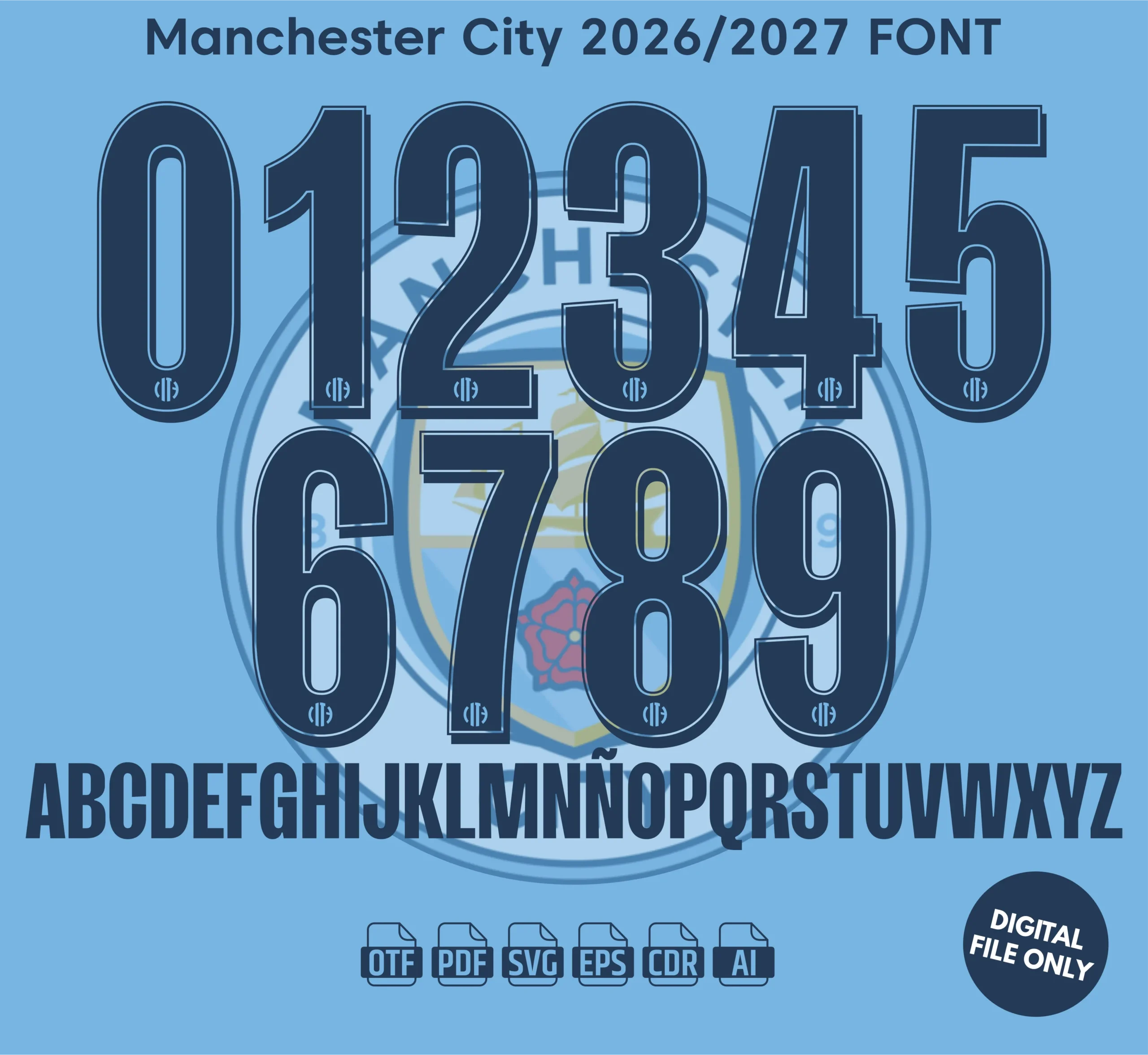 Manchester City 2025-26 Font - football jersey typeface OTF download