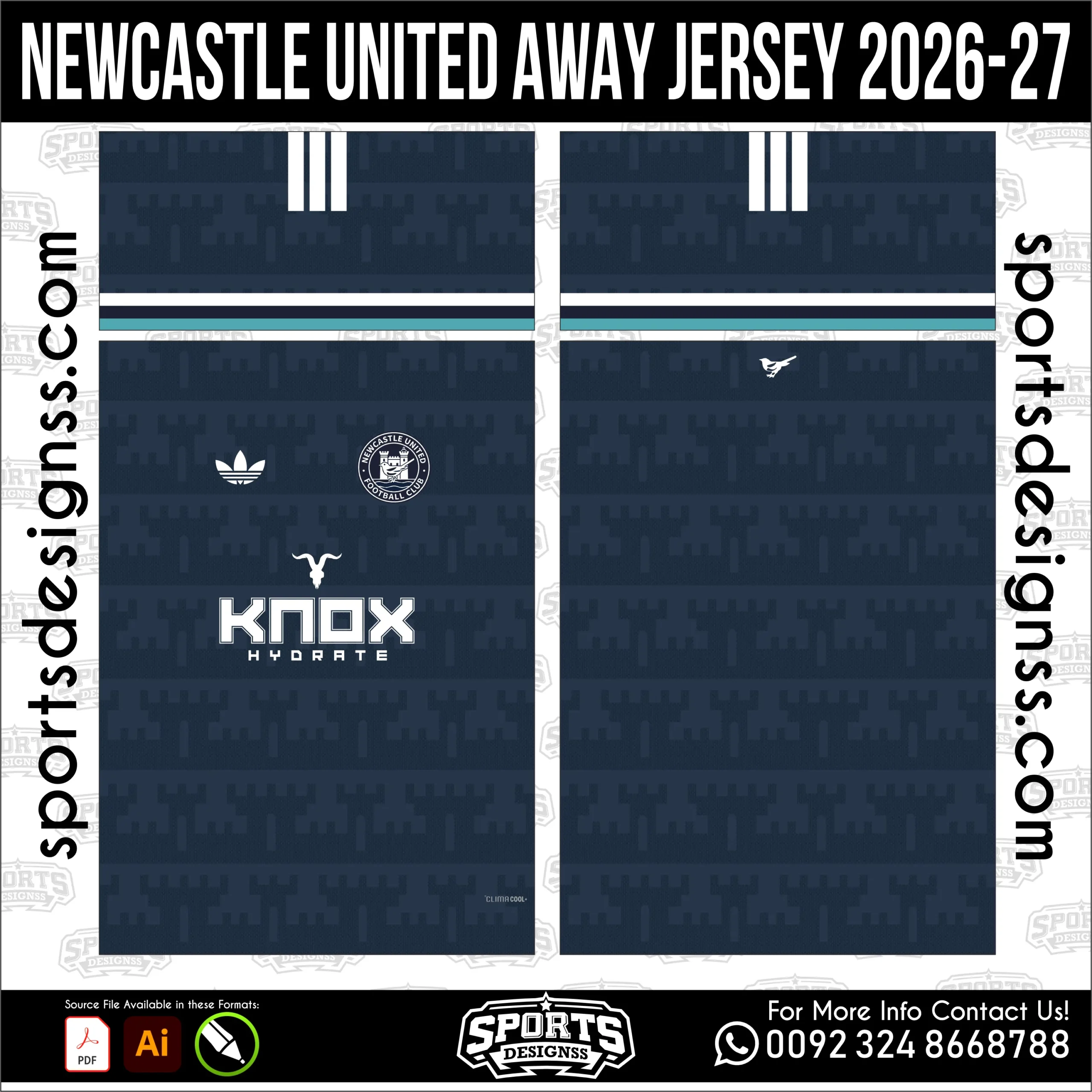 Newcastle United Away Jersey 2026-27 football shirt vector for sublimation printing