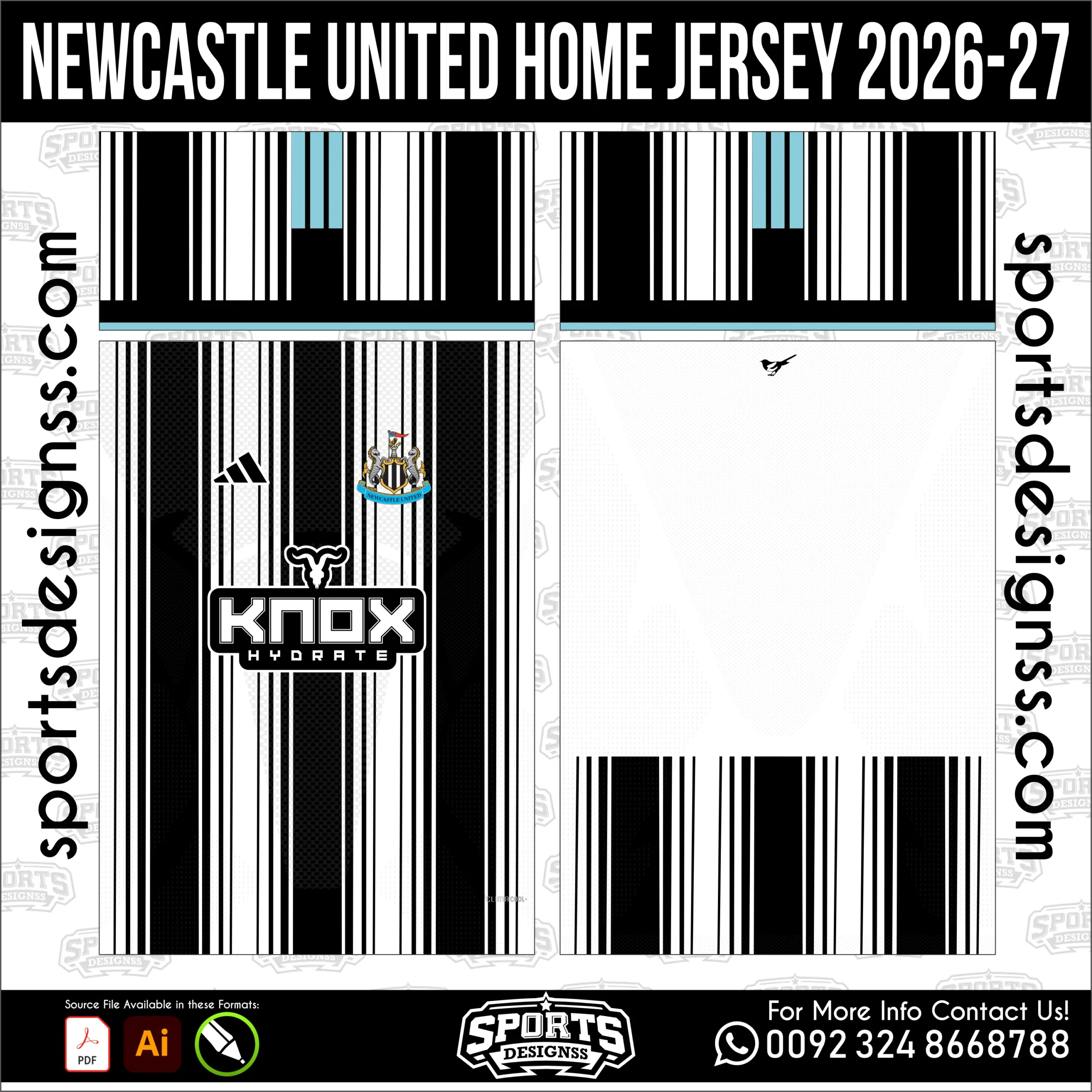 Newcastle United Home Jersey 2026-27 football shirt vector for sublimation printing