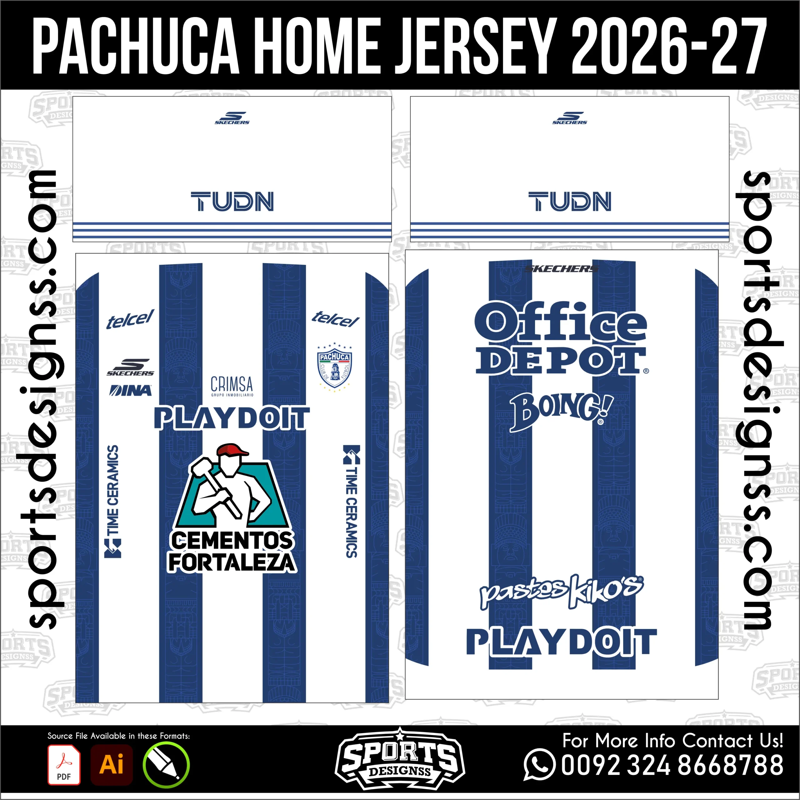 Pachuca Home Jersey 2026-27 - football shirt vector for sublimation printing