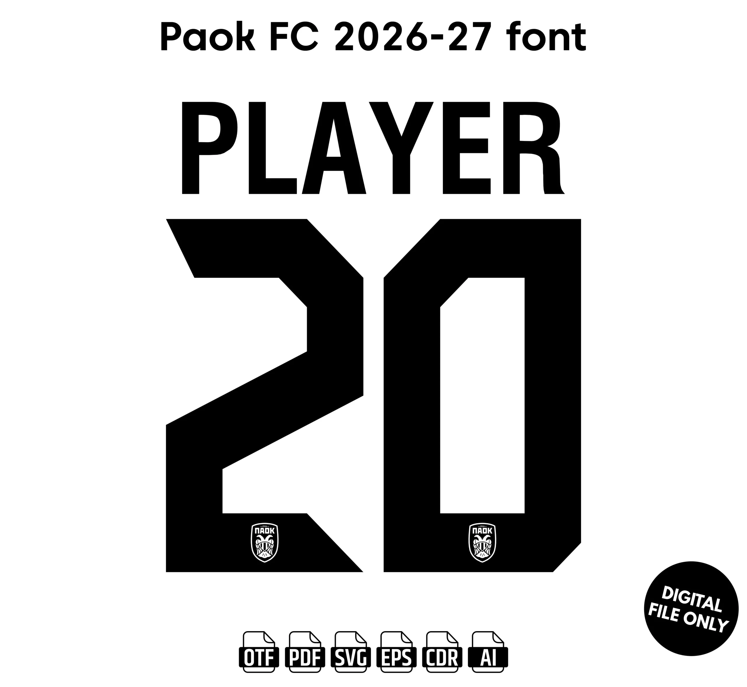 PAOK FC 2026-27 Font - football jersey typeface OTF TTF download