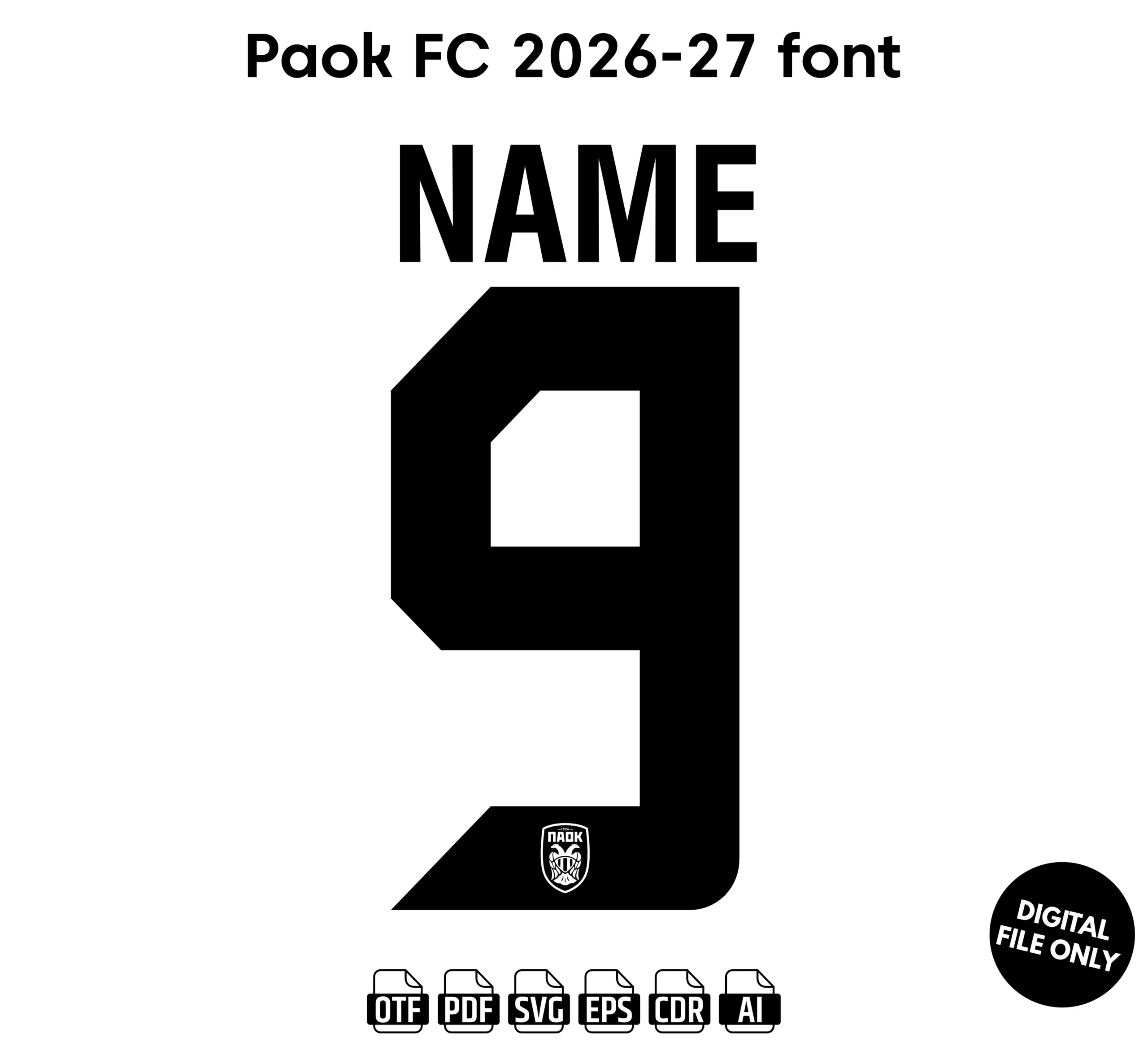 PAOK FC 2026-27 Font - football jersey typeface OTF TTF download