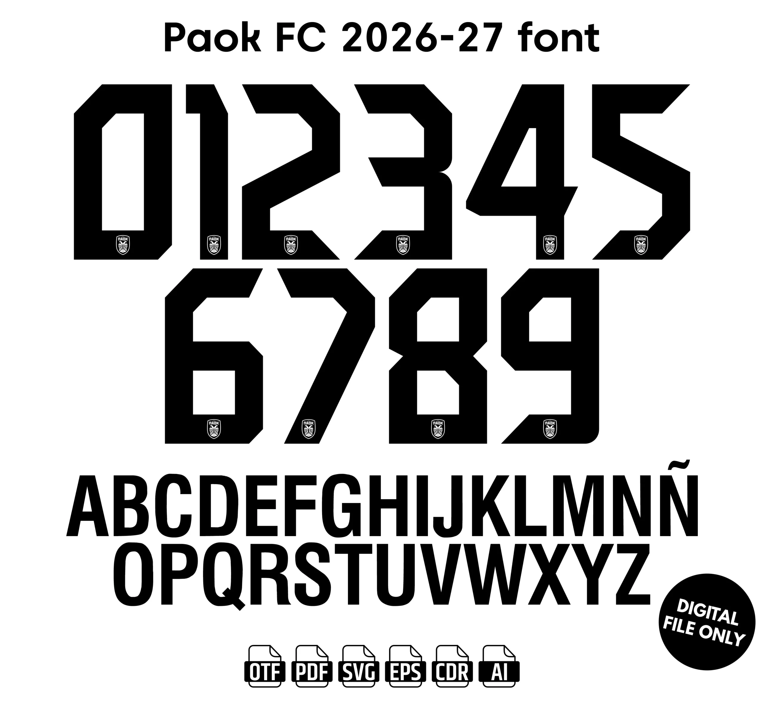 PAOK FC 2026-27 Font - football jersey typeface OTF TTF download