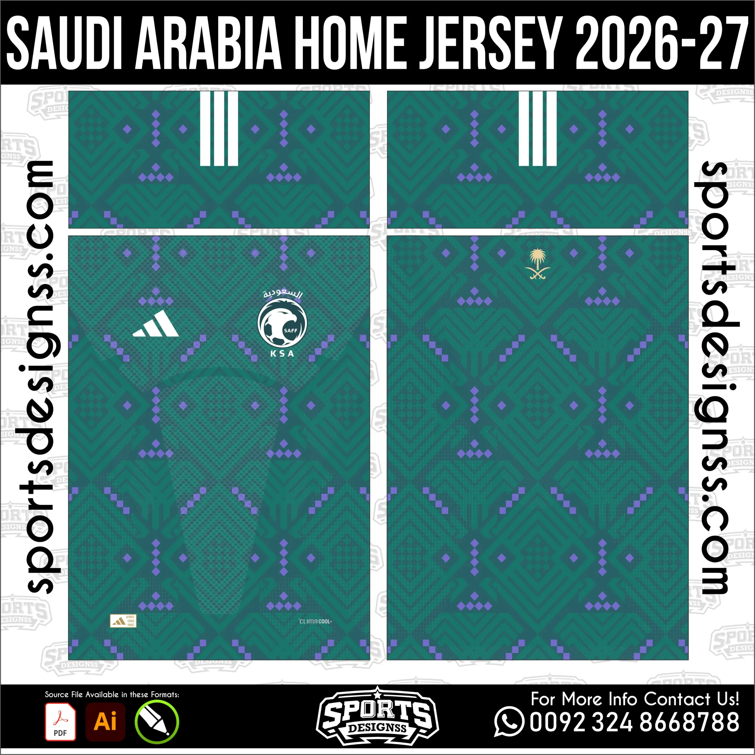 Saudi Arabia Home Jersey 2026-27 - football shirt vector for sublimation printing