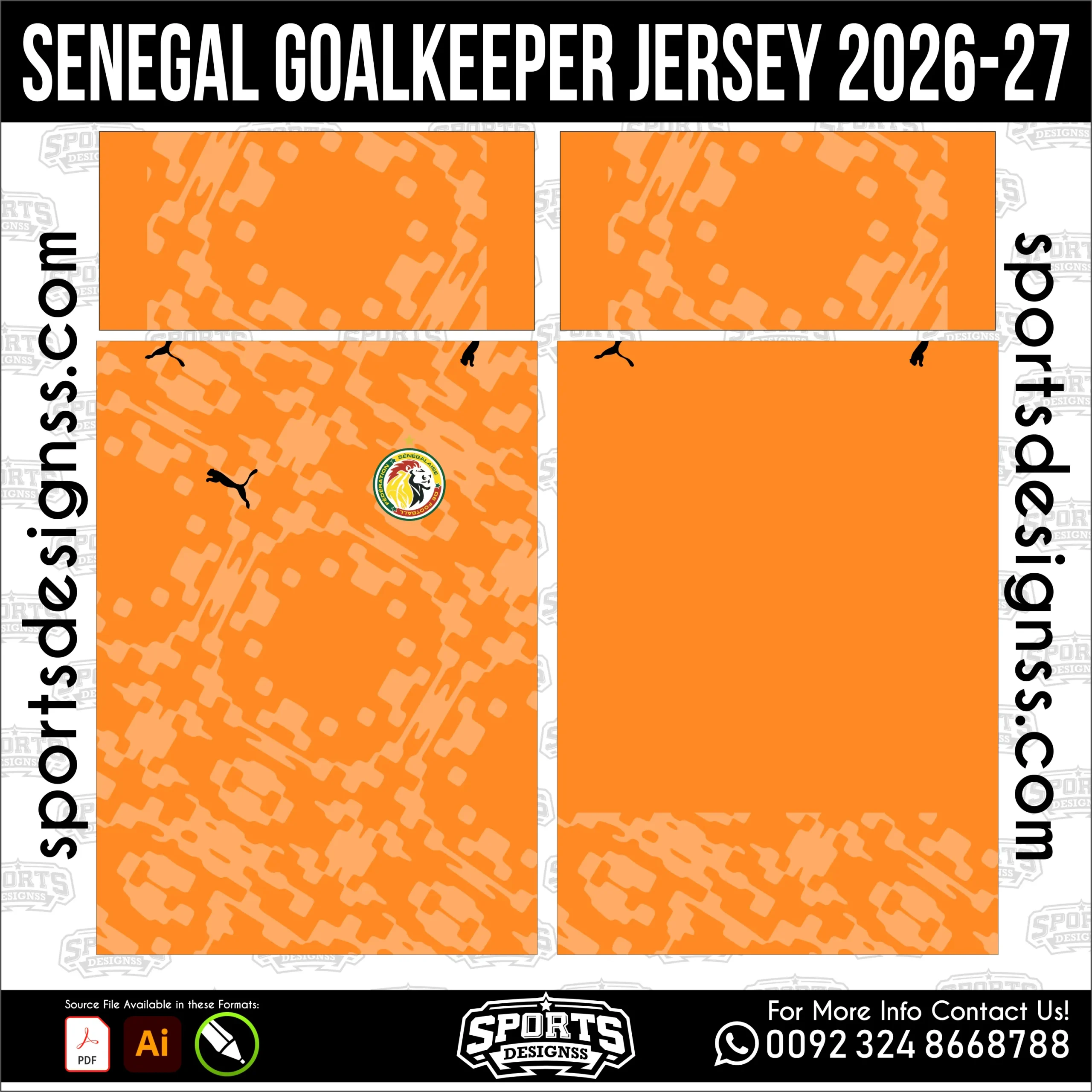 Senegal Goalkeeper Jersey 2026-27 - football shirt vector for sublimation printing