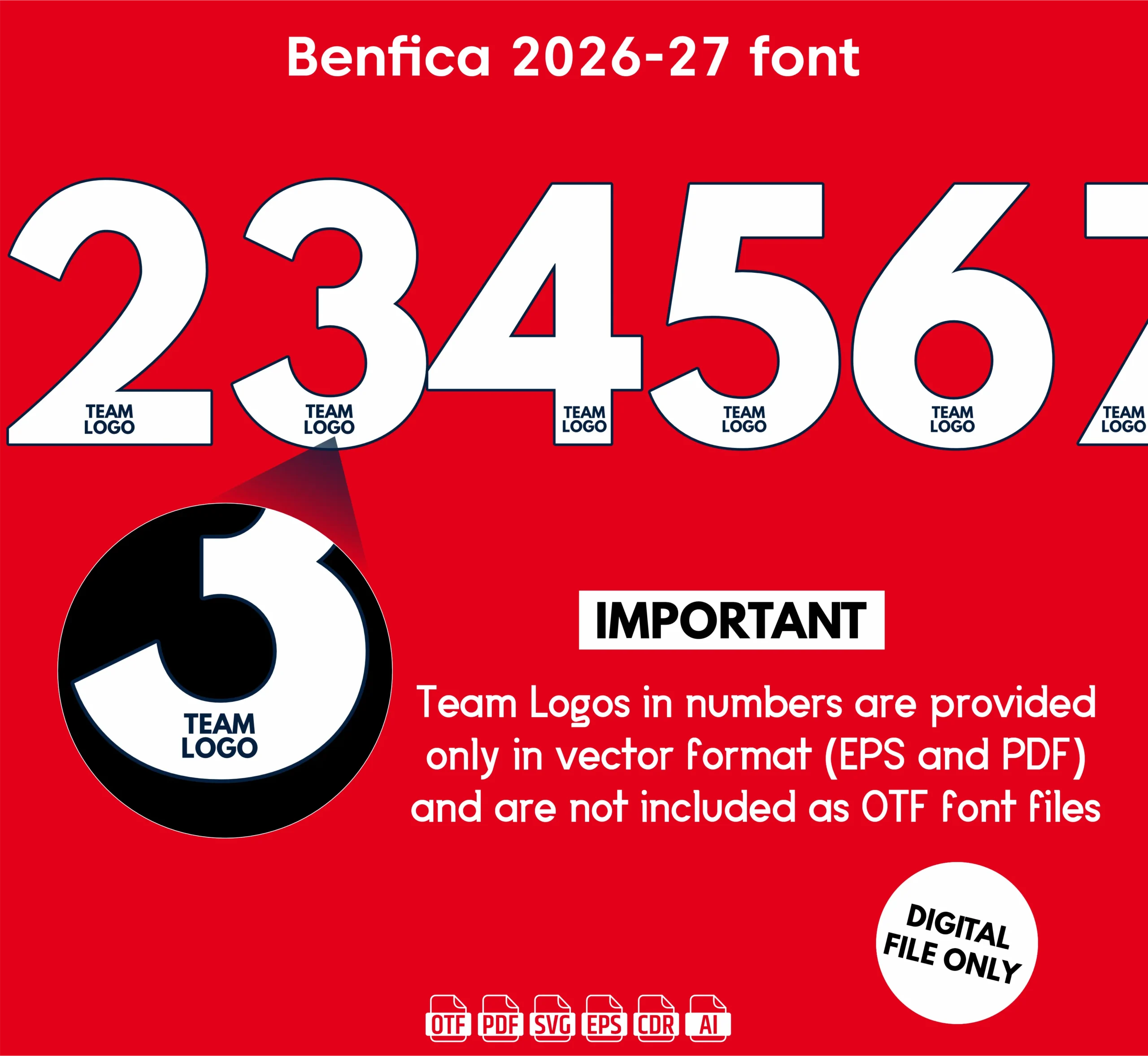 SL Benfica 2026-27 Font - football jersey typeface OTF download