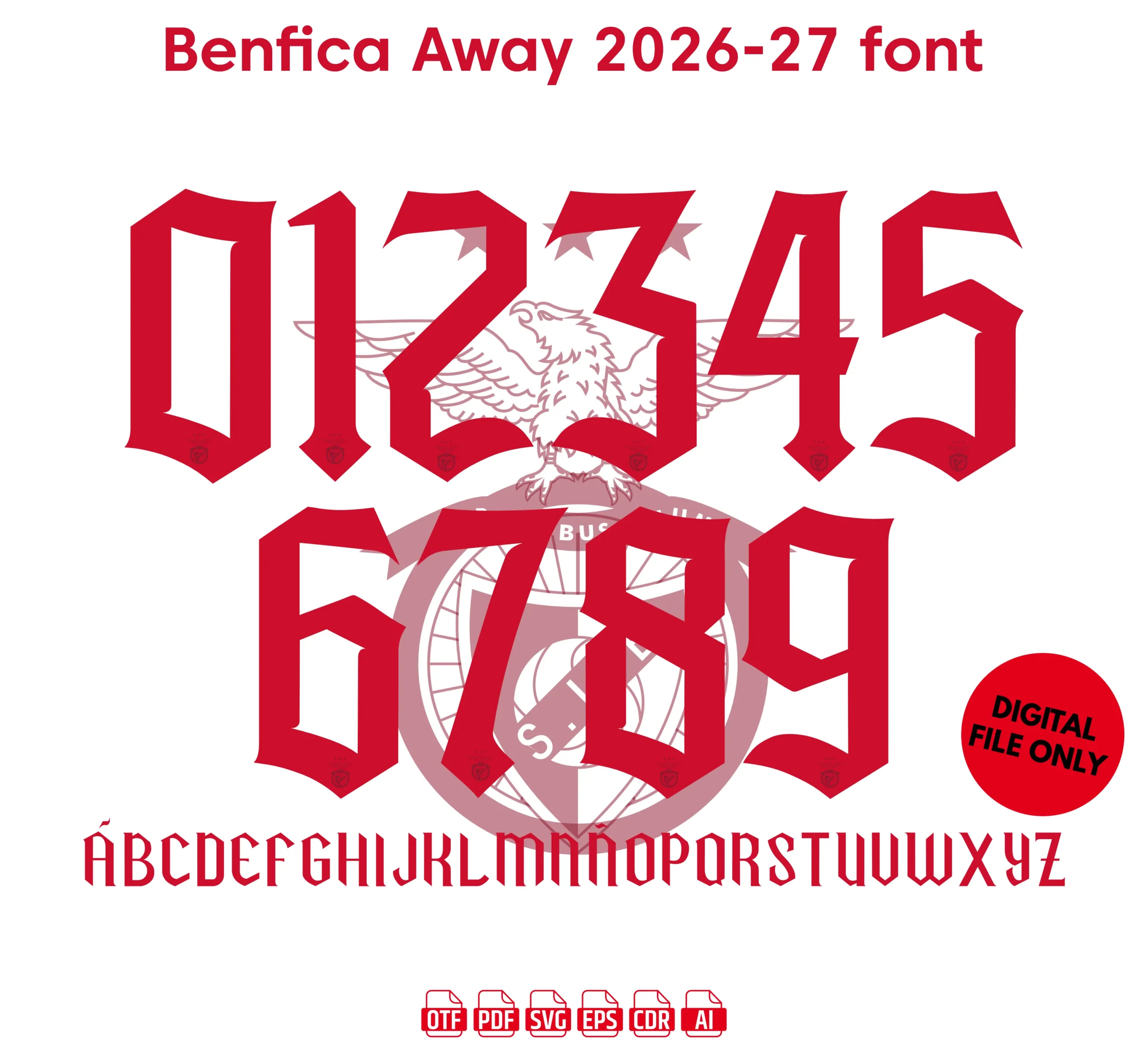 SL Benfica Away 2026-27 Font - football jersey typeface OTF download