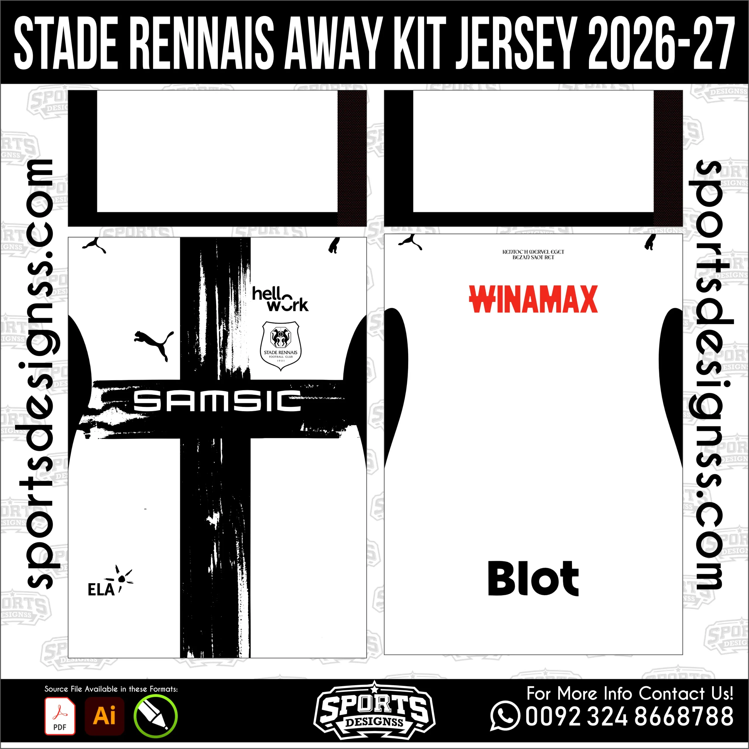 Stade Rennais Away Jersey 2026-27 - football shirt vector for sublimation printing