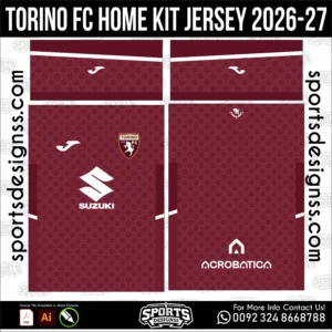 Torino FC Home Jersey 2026-27 - football shirt vector for sublimation printing