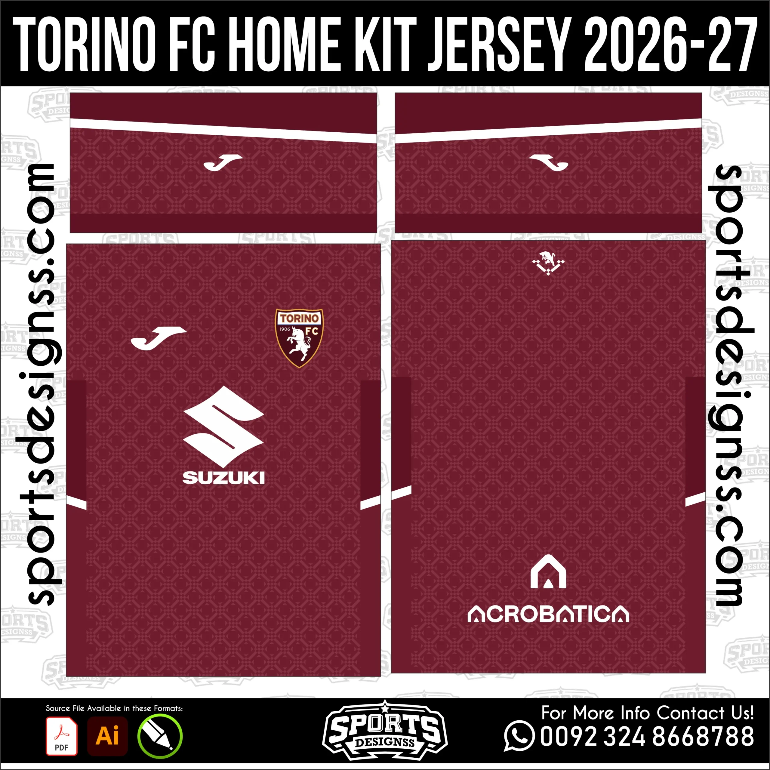 Torino FC Home Jersey 2026-27 - football shirt vector for sublimation printing