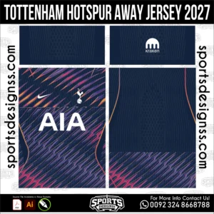 Tottenham Hotspur Away Jersey 2027 - football shirt vector for sublimation printing