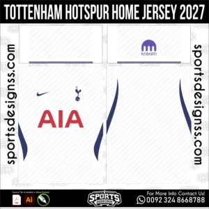 Tottenham Hotspur Home Jersey 2027 - football shirt vector for sublimation printing