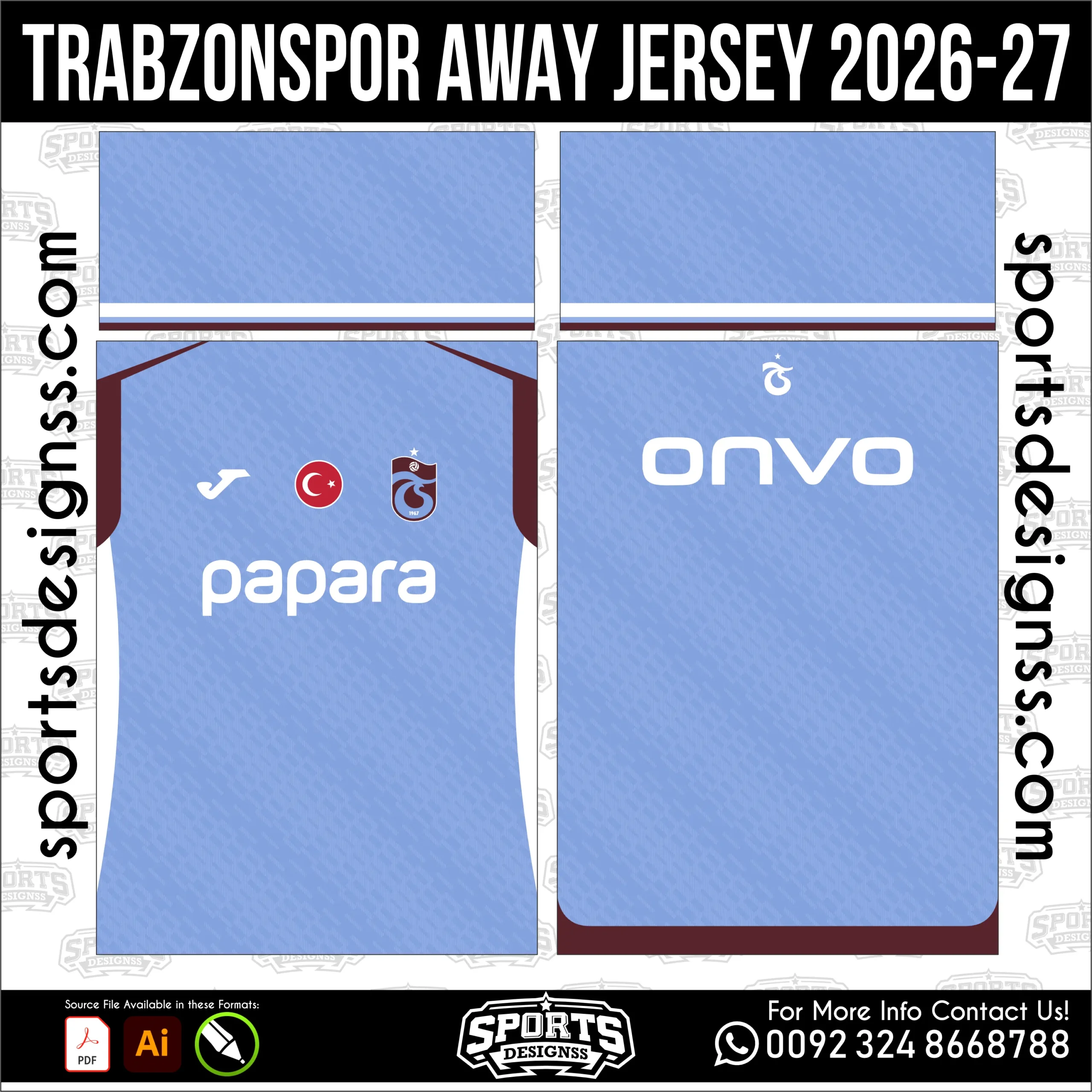 Trabzonspor Away Jersey 2026-27 - football shirt vector for sublimation printing