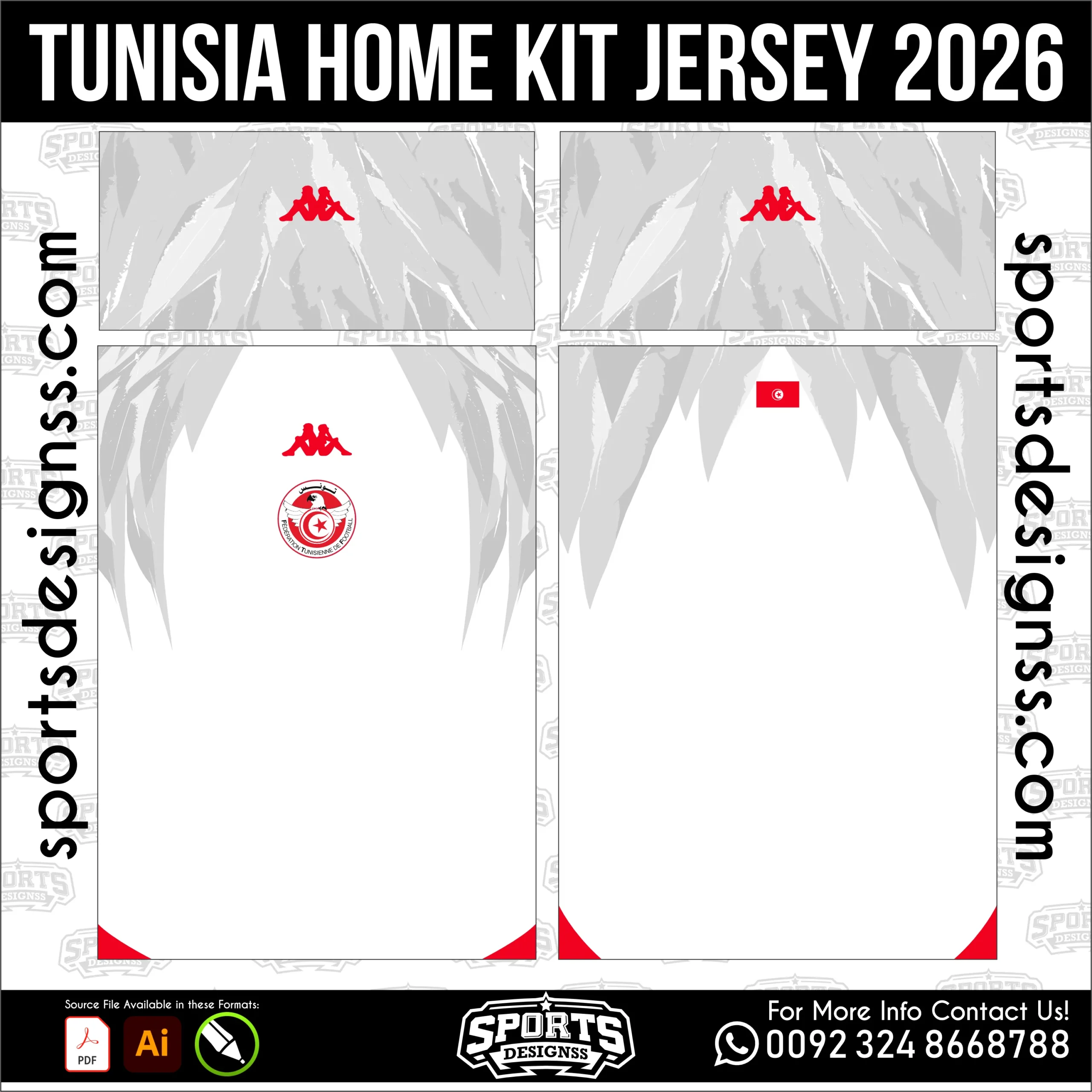Tunisia Home Jersey 2026 - football shirt vector for sublimation printing