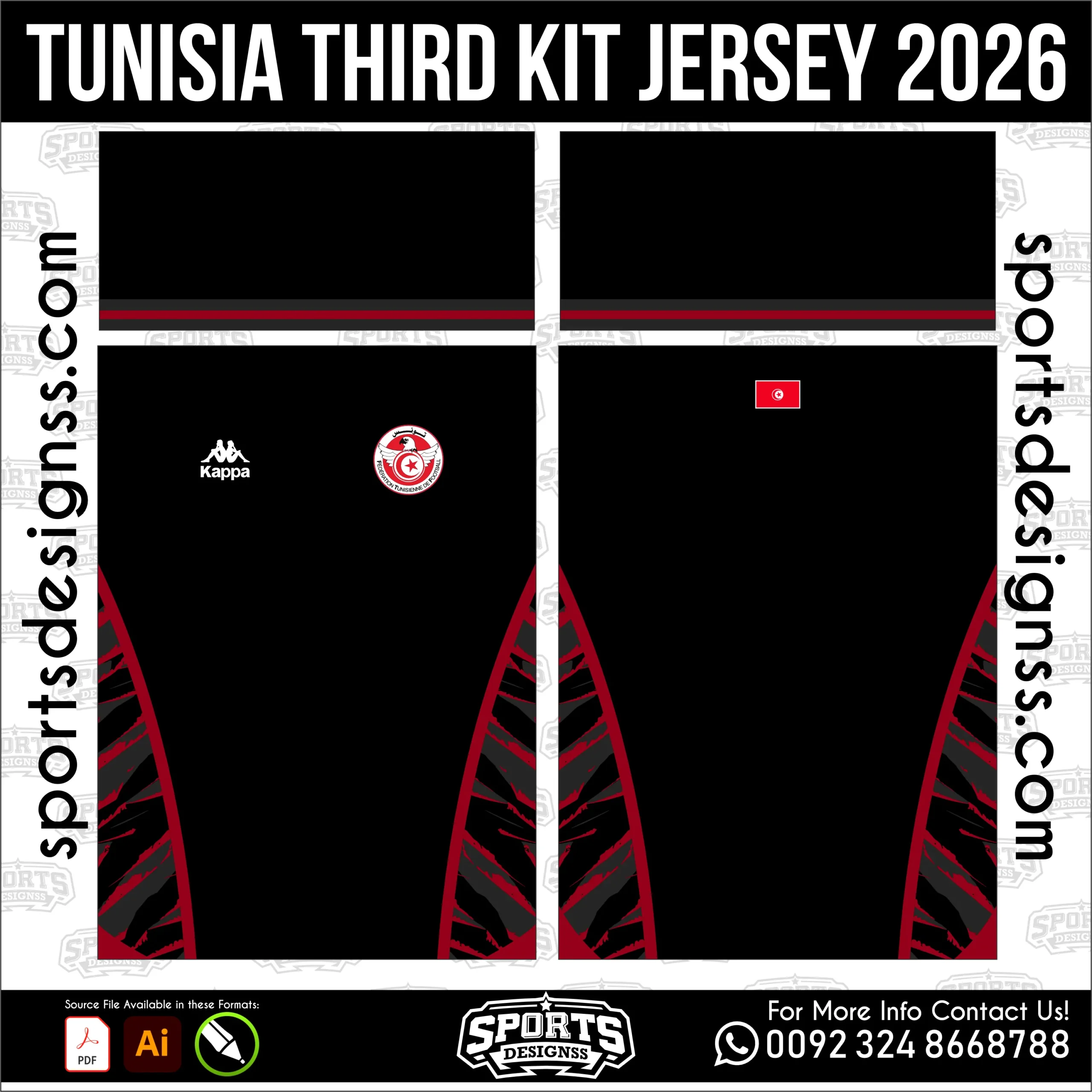 Tunisia Third Jersey 2026 - football shirt vector for sublimation printing