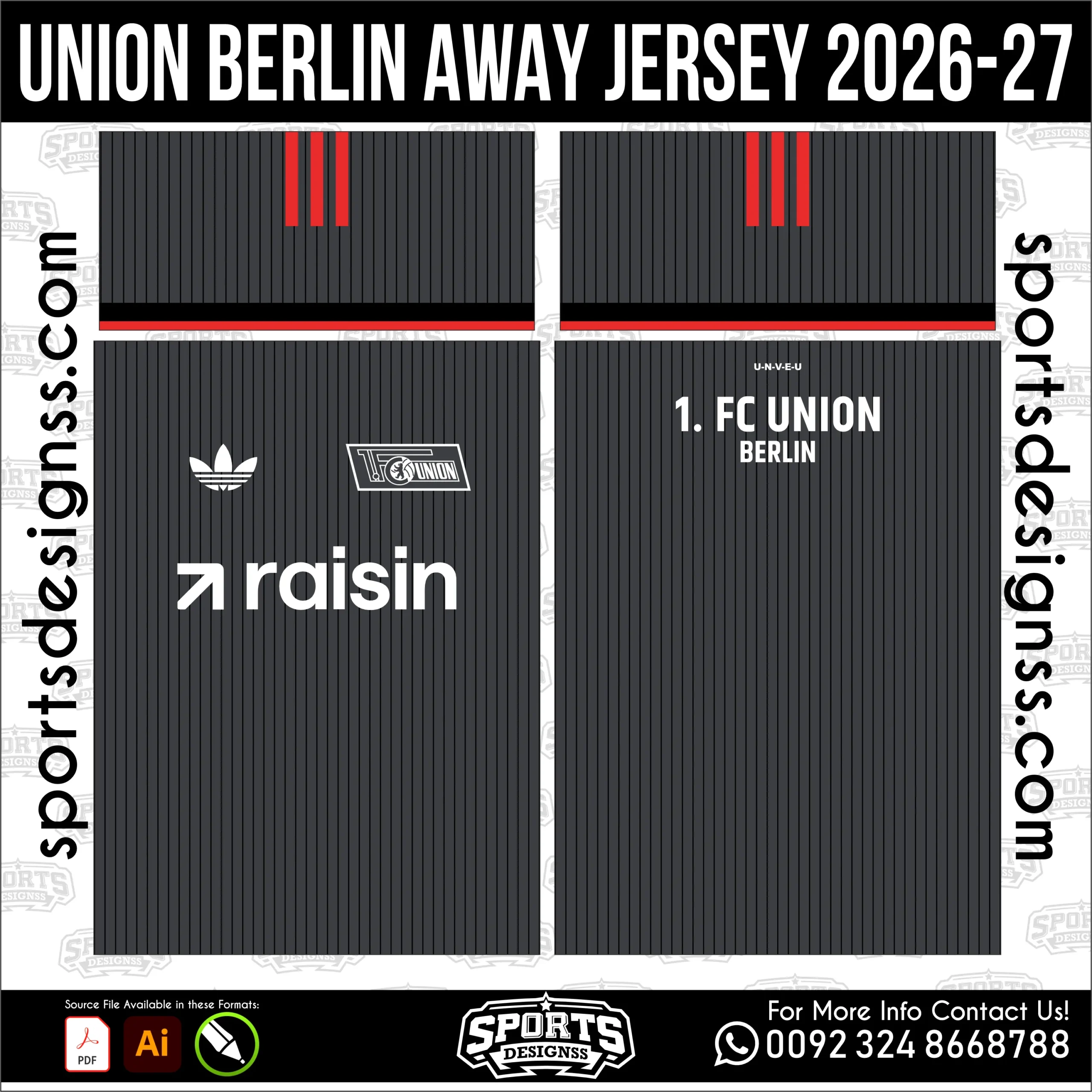 Union Berlin Away Jersey 2026-27 - football shirt vector for sublimation printing