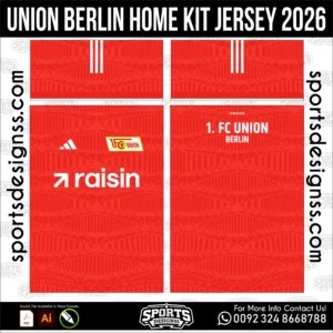 Union Berlin Home Jersey 2026 - football shirt vector for sublimation printing