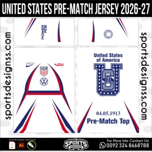 United States Pre-Match Jersey 2026-27 - football shirt vector for sublimation printing