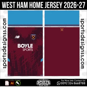 West Ham Home Jersey 2026-27 - football shirt vector for sublimation printing
