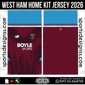West Ham Home Jersey 2026 - football shirt vector for sublimation printing