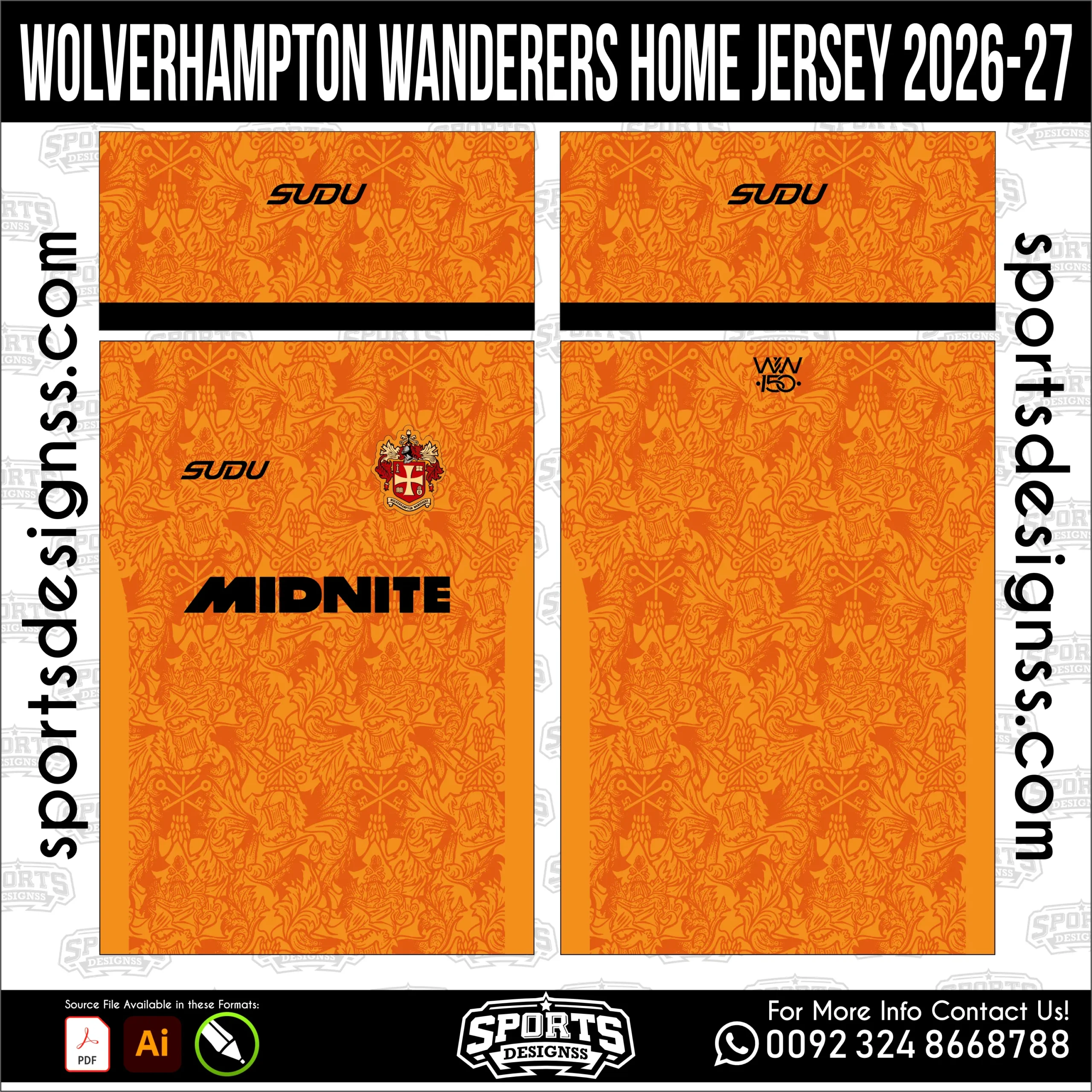 Wolverhampton Wanderers Home Jersey 2026-27 - football shirt vector for sublimation printing