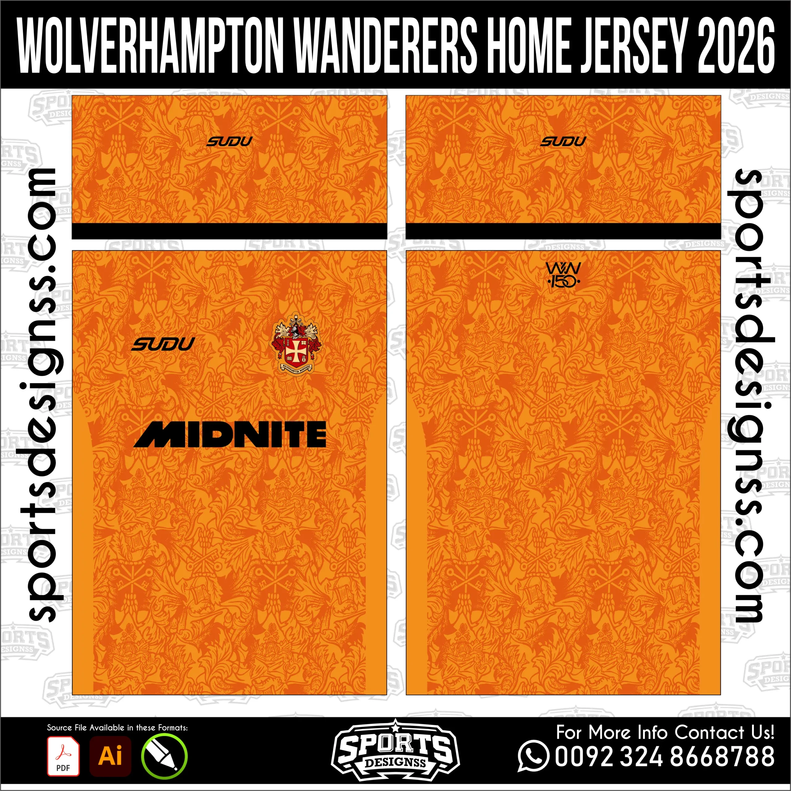 Wolverhampton Wanderers Home Jersey 2026 - football shirt vector for sublimation printing
