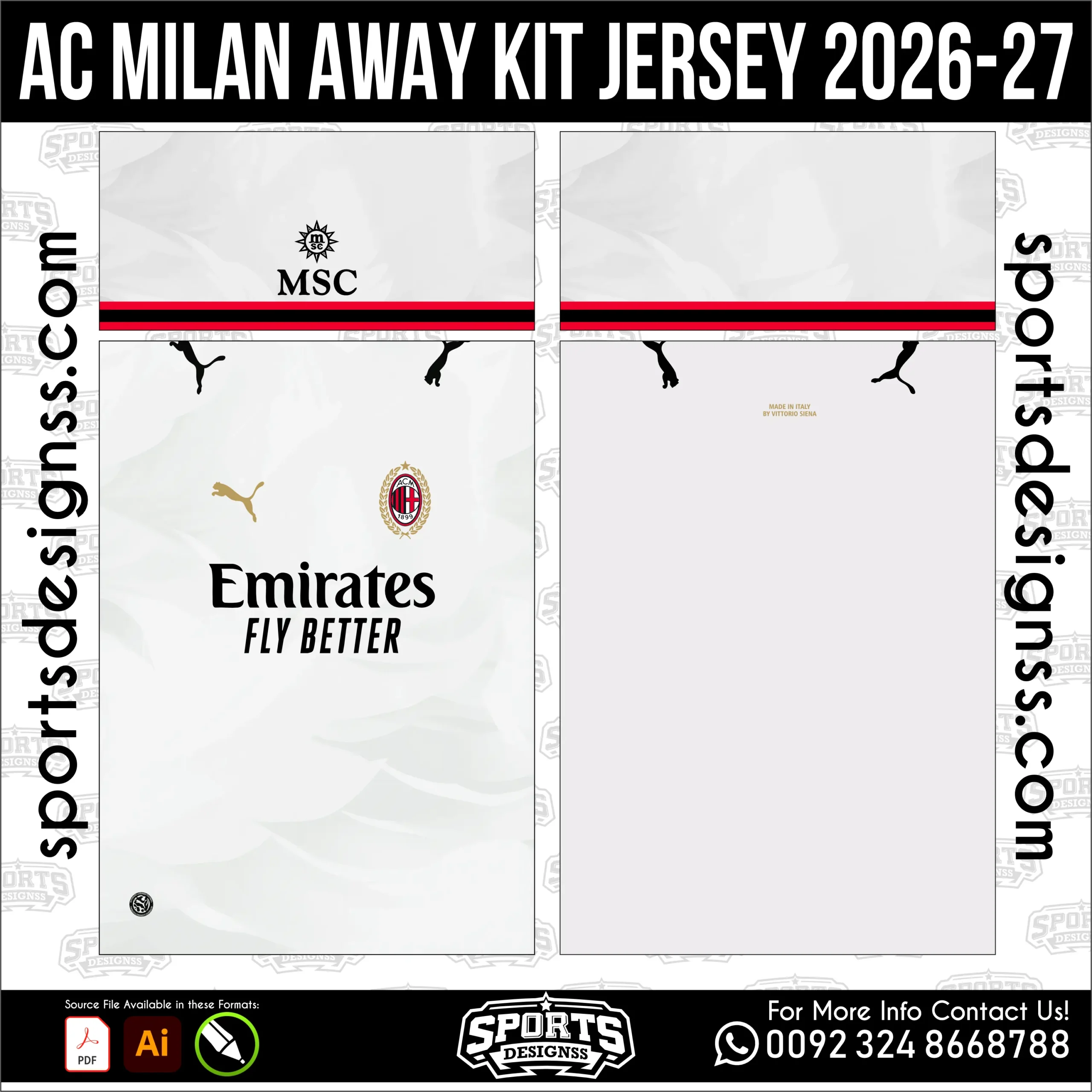 AC Milan Away Jersey 2026-27 - football shirt vector for sublimation printing