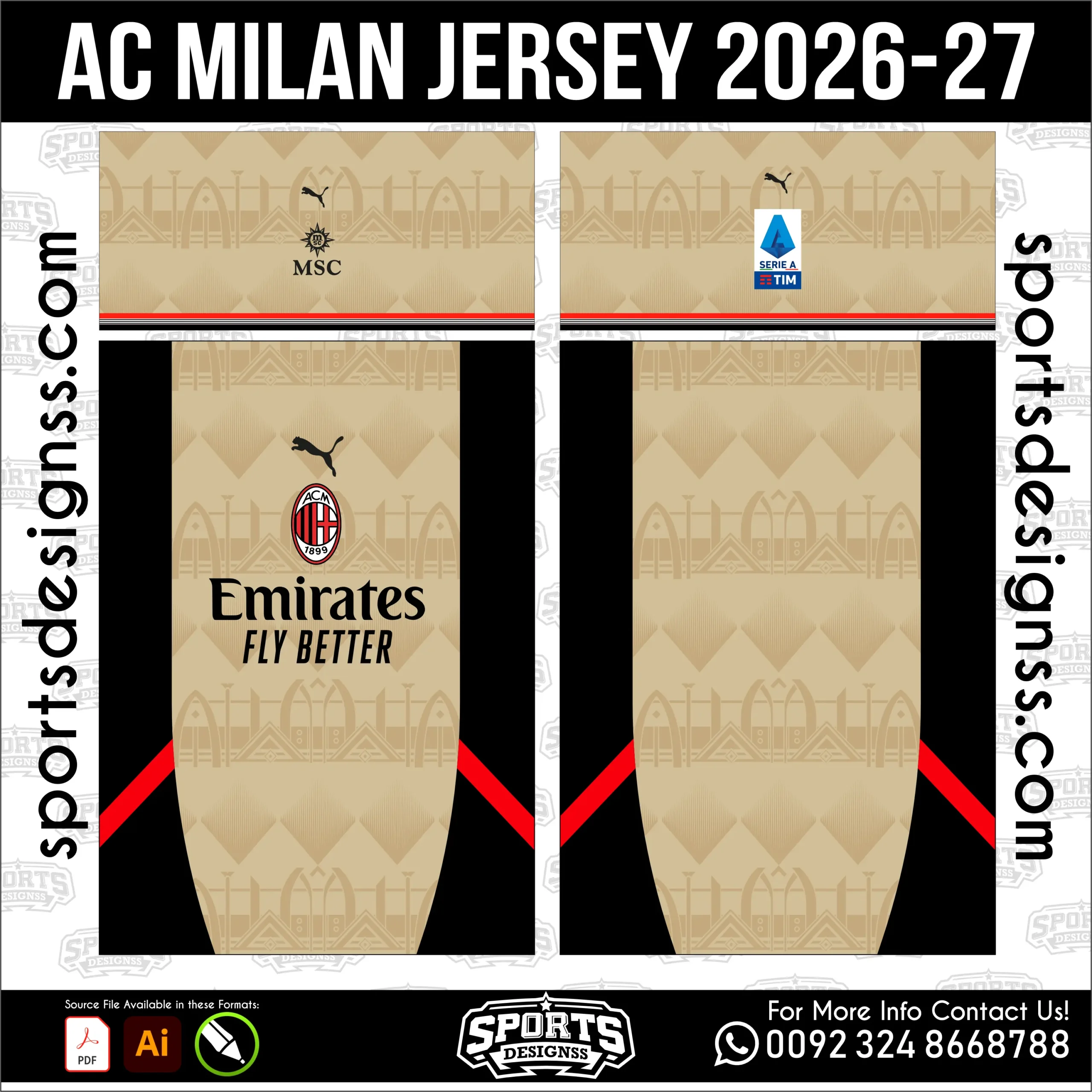 AC Milan Jersey 2026-27 - football shirt vector for sublimation printing