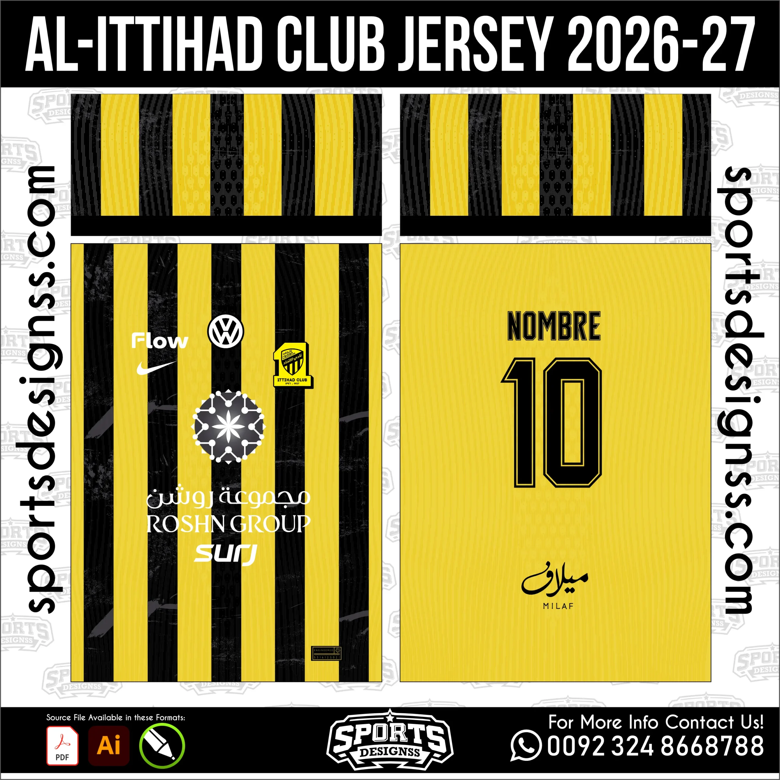 Al-Ittihad Jersey 2026-27 - football shirt vector for sublimation printing