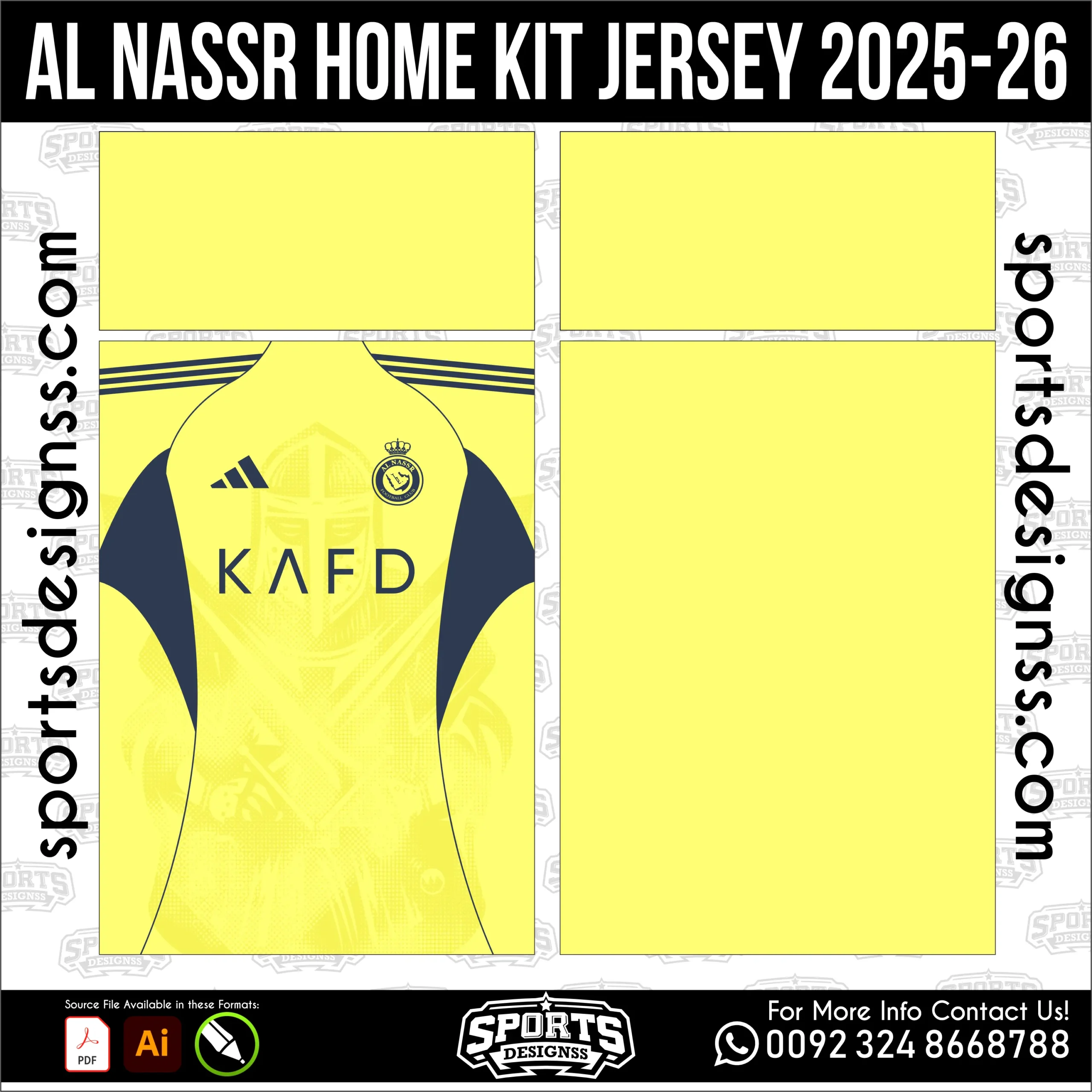 Al Nassr Home Jersey 2025-26 - football shirt vector for sublimation printing