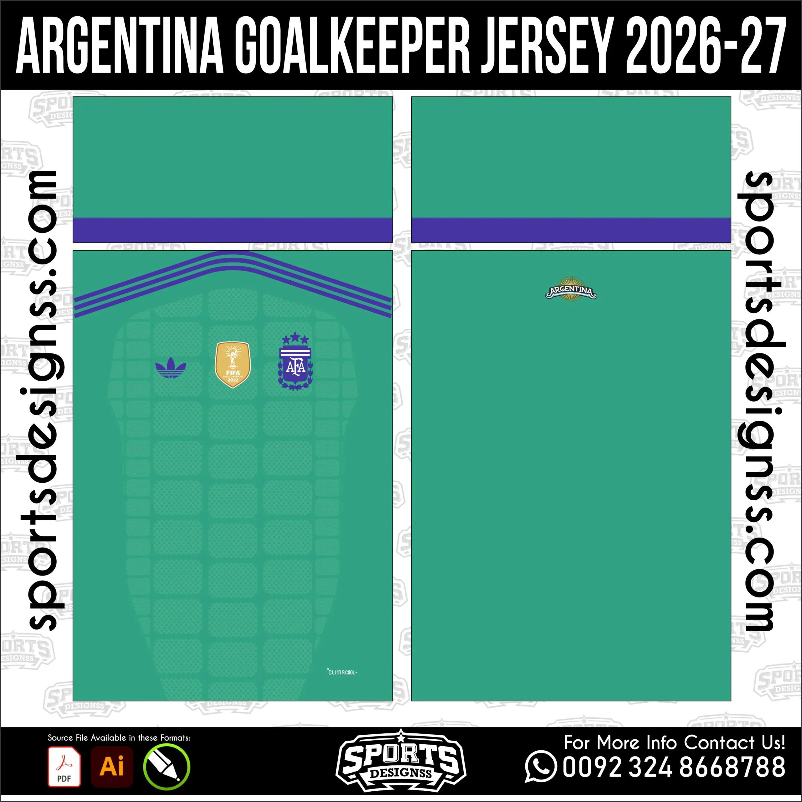 Argentina Goalkeeper Jersey 2026-27 - football shirt vector for sublimation printing