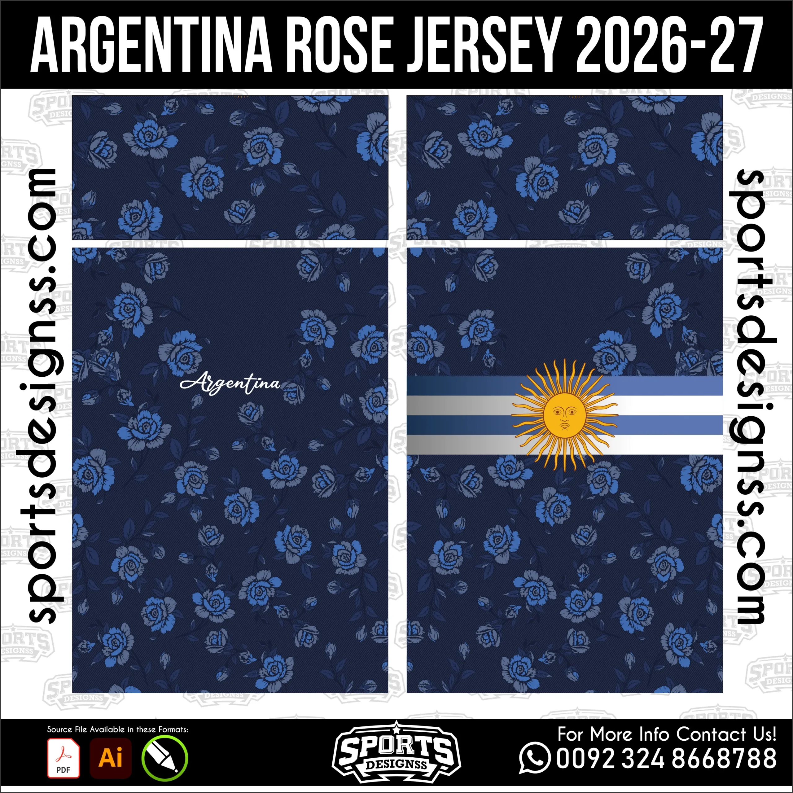 Argentina Rose Jersey 2026-27 - football shirt vector for sublimation printing