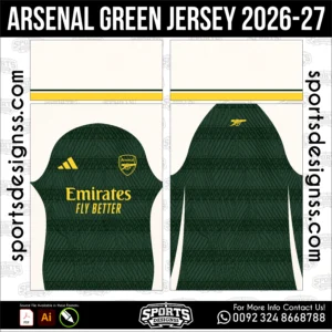 Arsenal Green Jersey 2026-27 - football shirt vector for sublimation printing