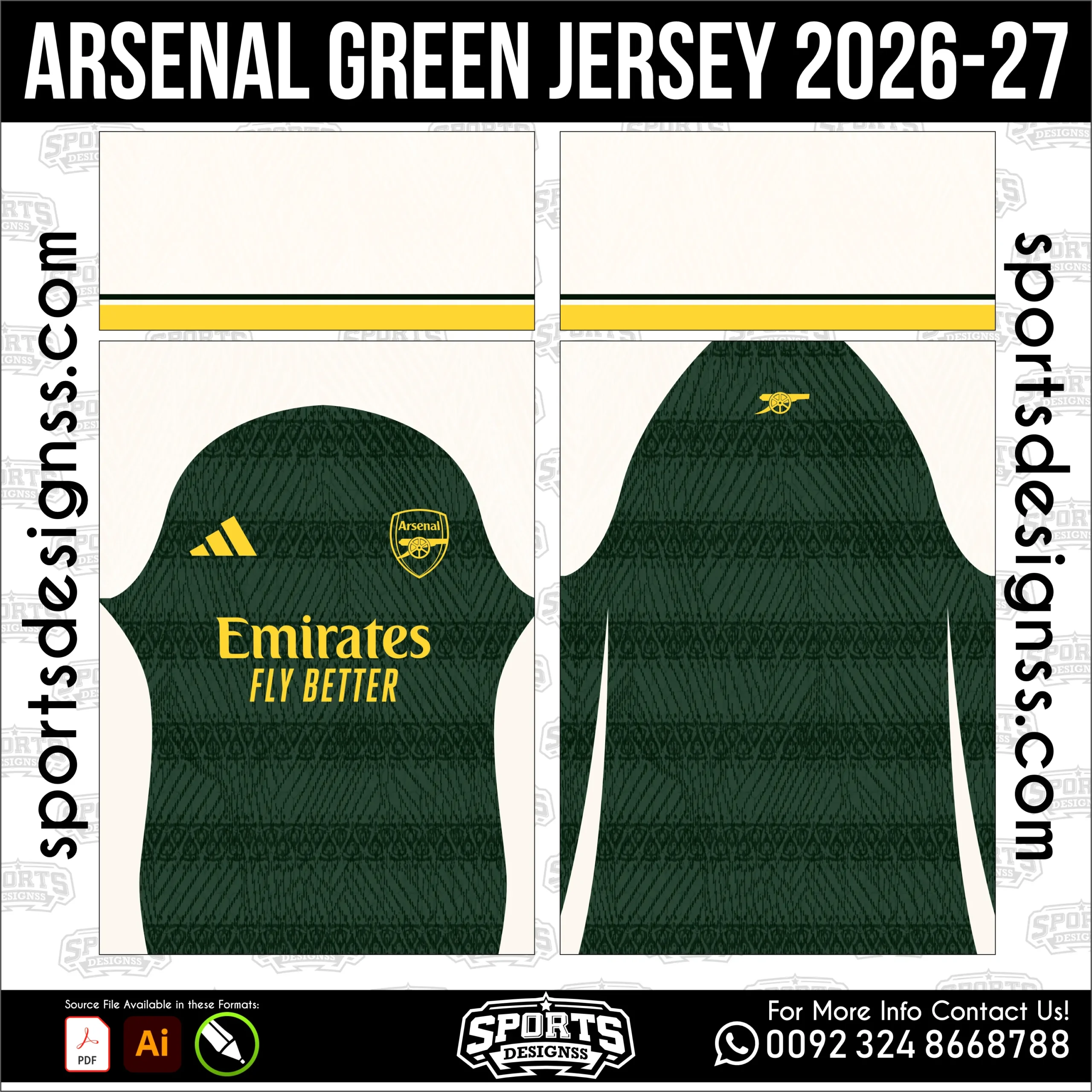 Arsenal Green Jersey 2026-27 - football shirt vector for sublimation printing
