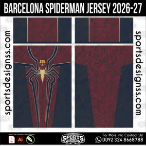 Barcelona Spiderman Jersey 2026-27 Football Shirt Vector for Sublimation Printing