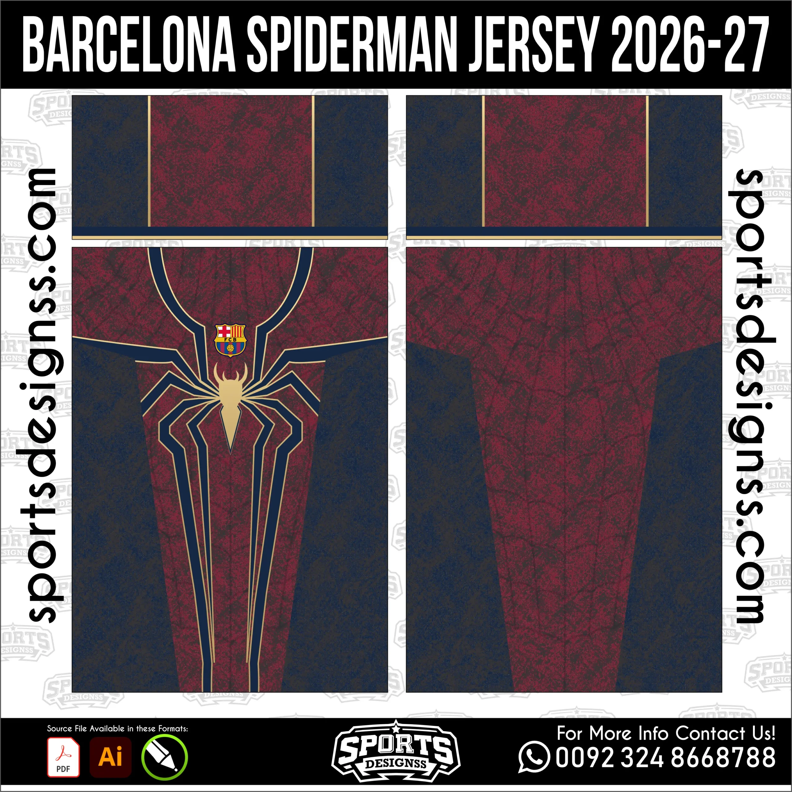 Barcelona Spiderman Jersey 2026-27 Football Shirt Vector for Sublimation Printing