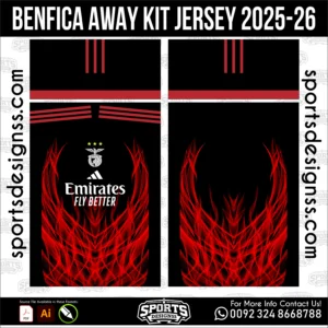 Benfica Away Jersey 2025-26 - football shirt vector for sublimation printing
