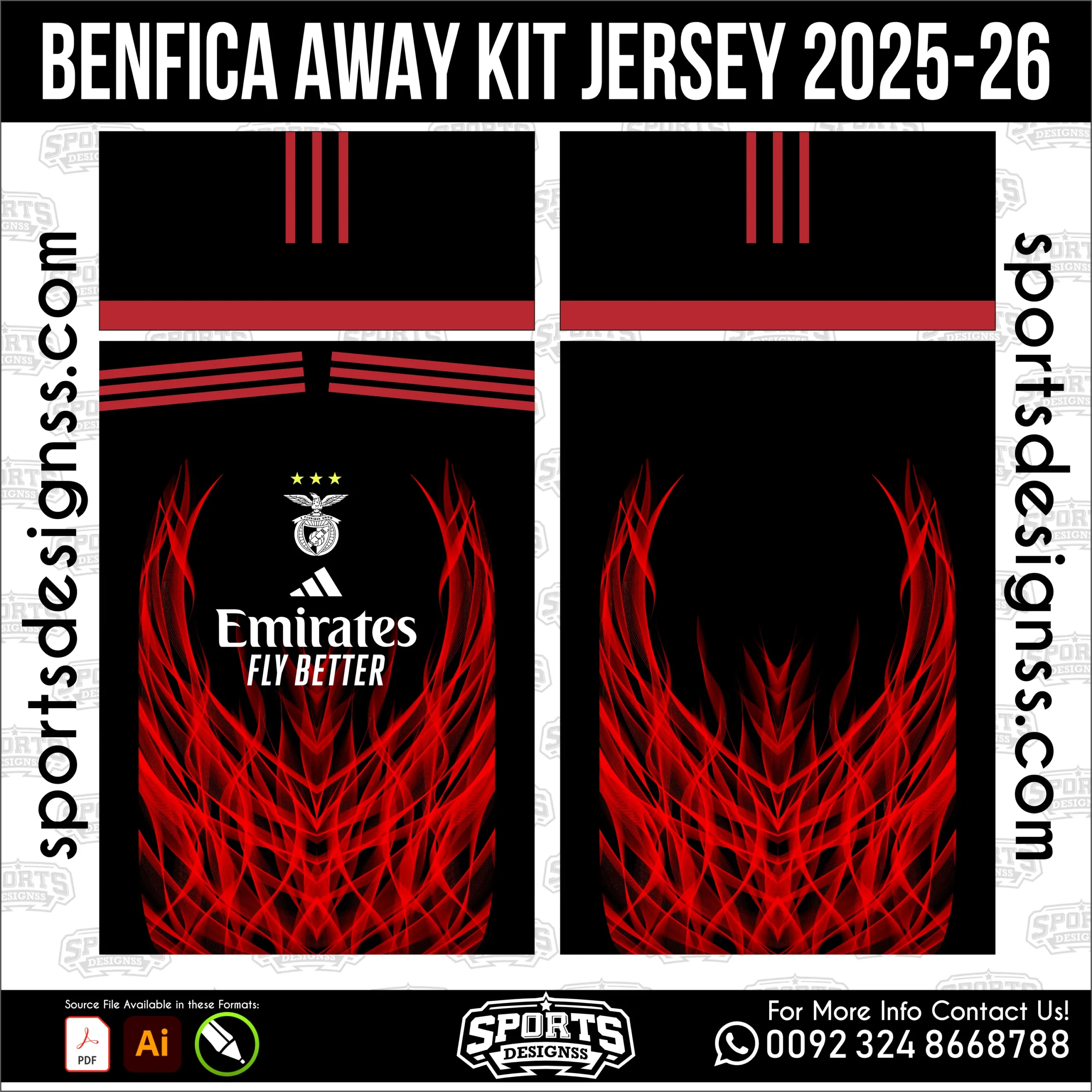Benfica Away Jersey 2025-26 - football shirt vector for sublimation printing