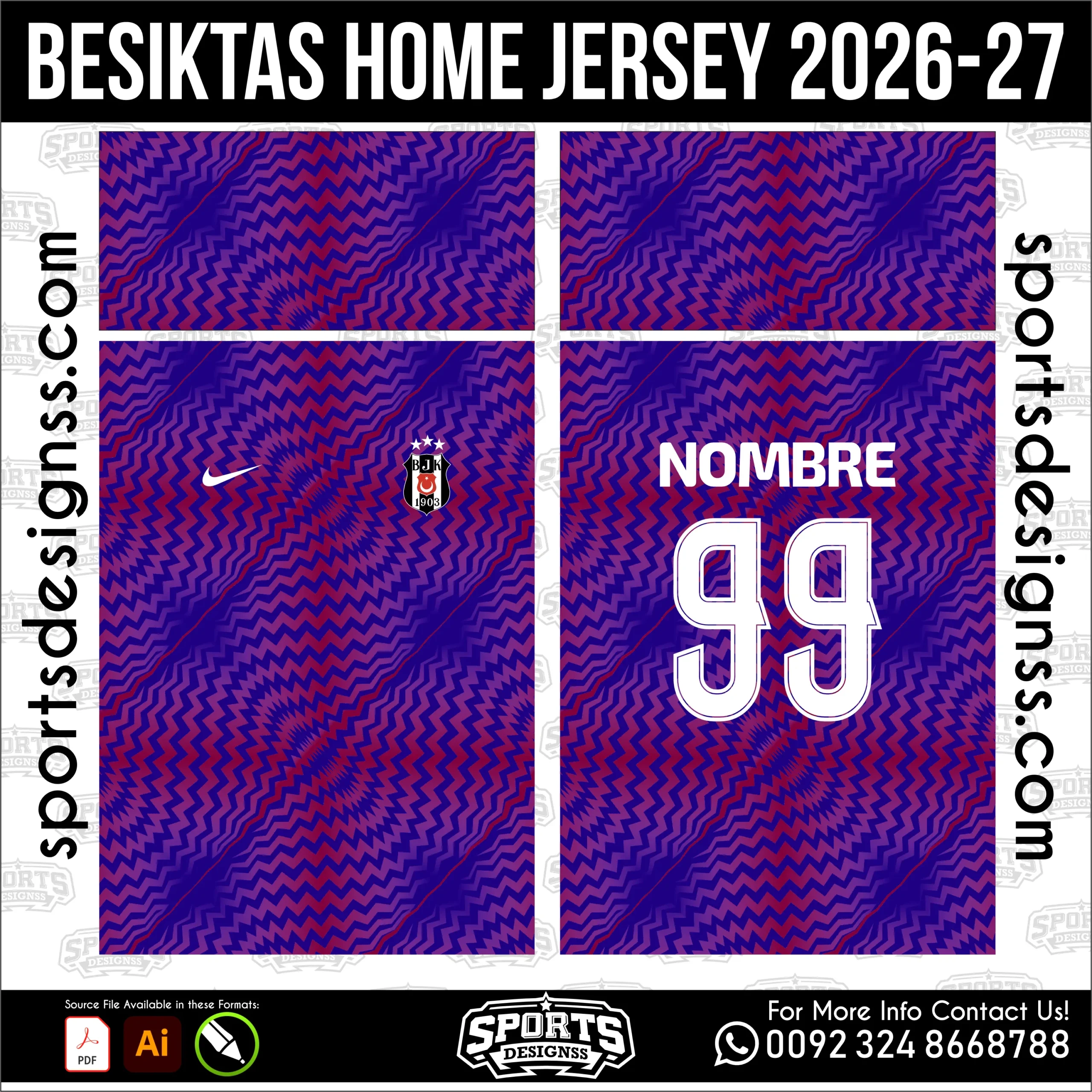 Besiktas Home Jersey 2026-27 - football shirt vector for sublimation printing