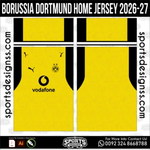 Borussia Dortmund Home Jersey 2026-27 - football shirt vector for sublimation printing