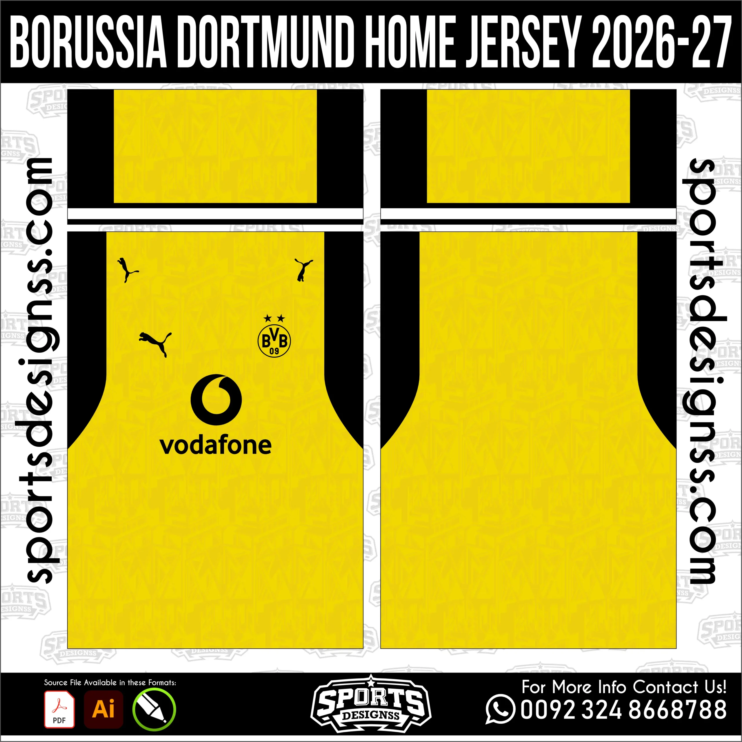 Borussia Dortmund Home Jersey 2026-27 - football shirt vector for sublimation printing
