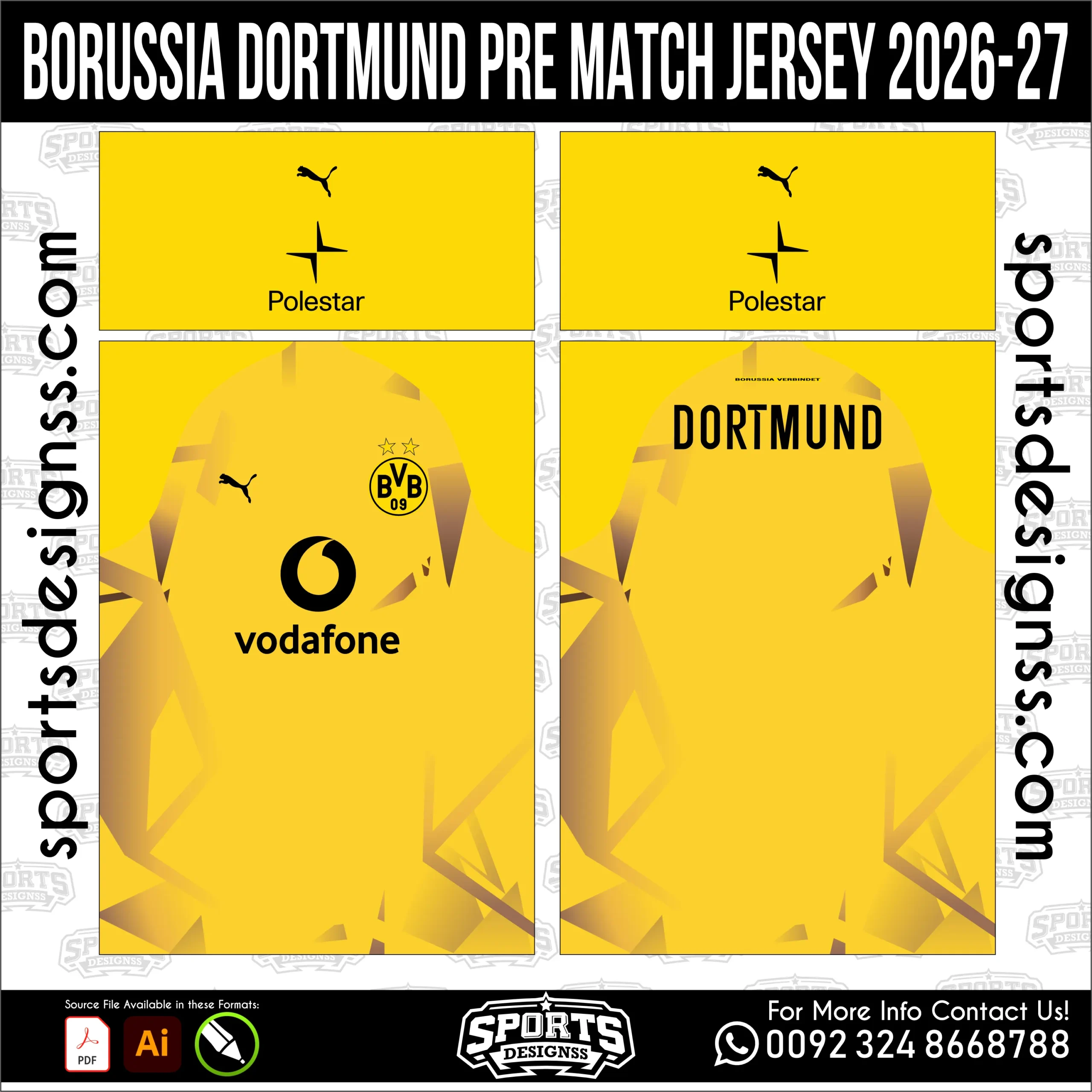 Borussia Dortmund Pre-Match Jersey 2025-26 - football shirt vector for sublimation printing