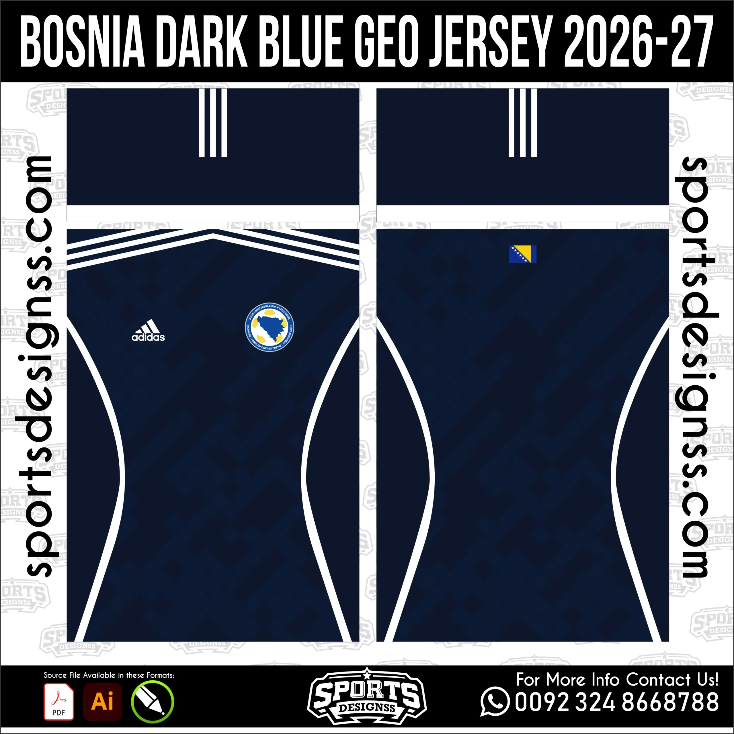 Bosnia Dark Blue Geo Jersey 2026-27 - football shirt vector for sublimation printing