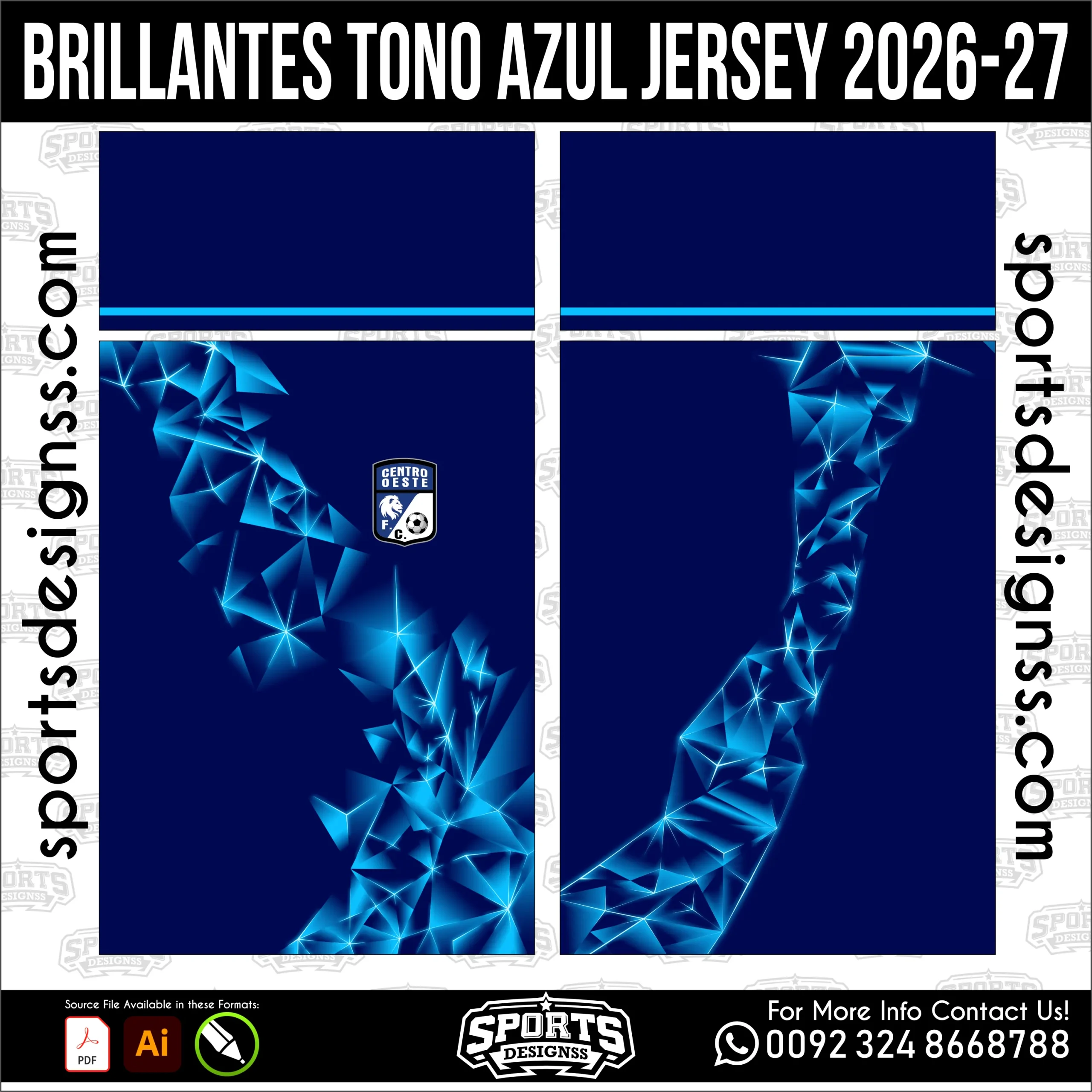 Brillantes Tono Azul Jersey 2026-27 - football shirt vector for sublimation printing